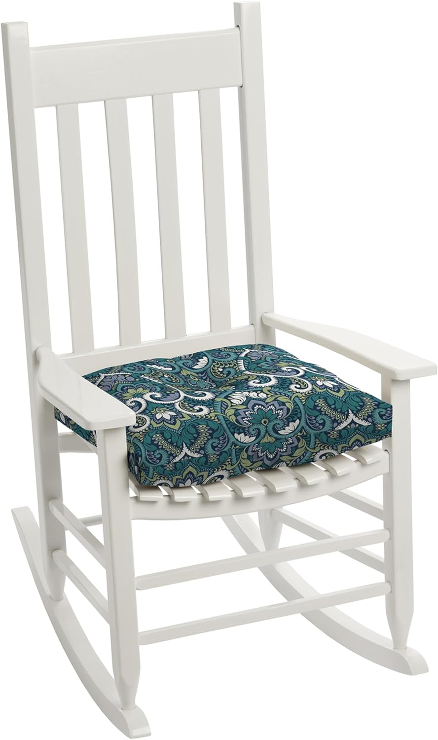 Arden Outdoor Plush Modern Tufted Seat Cushion, 20 x 20, Water Repellent, Rain Proof, Fade Resistant Seat Cushion for Rocking Or Dining Chairs Sapphire Aurora Blue Damask