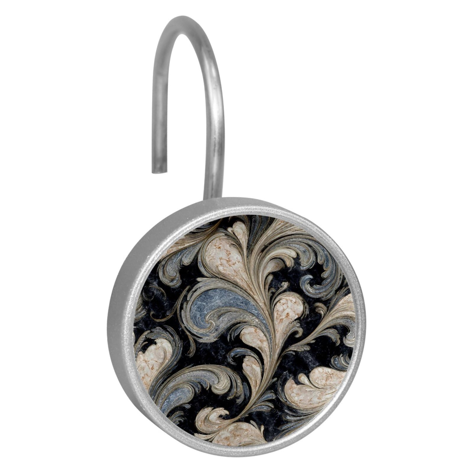 Set of 12 Stainless Steel Shower Curtain Hooks, Shower Rings for Bathroom, Rustproof Decorative Shower Hangers for Bedroom Living Room Shower Curtain Rod (Pattern Marble)