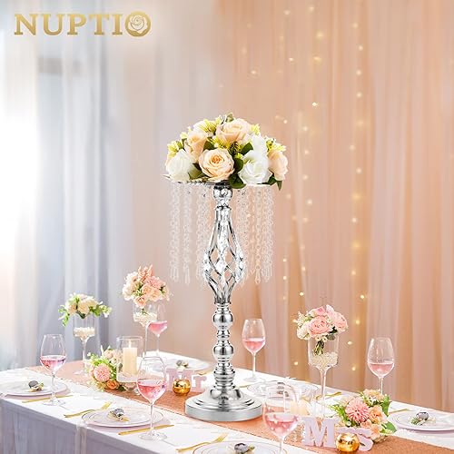 Miniatura 3 de Soporte de flores de cristal para bodas, camino y plomo, centro de mesa, candelabro de flores de cristal, jarrón de metal para mesas de recepción,