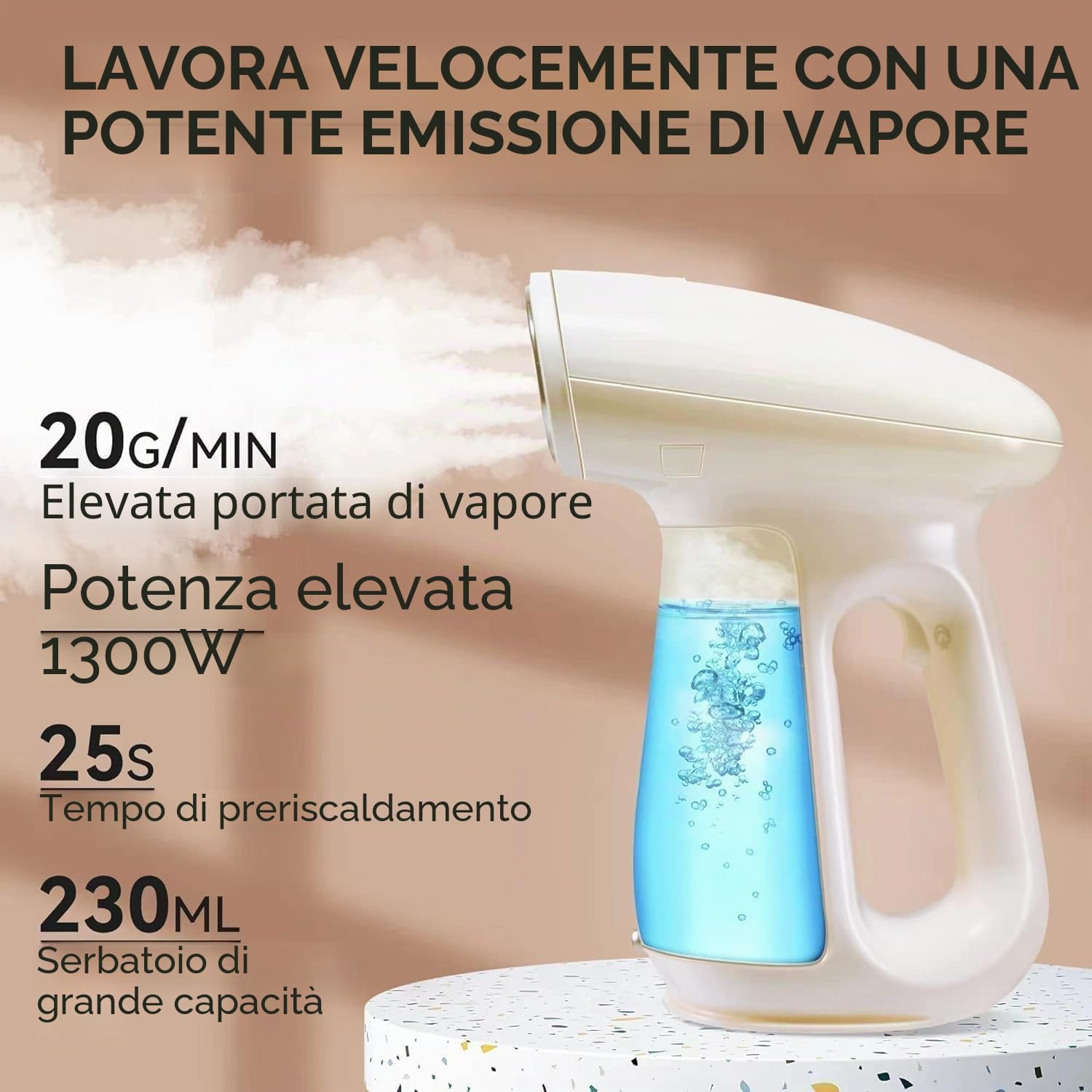 Bear 2024 - Piastra a vapore da 1300 W, 230 ml, ferro da stiro da viaggio, 15 secondi, riscaldamento rapido, spegnimento automatico, con spazzola a vapore bianca, stiratura orizzontale e verticale
