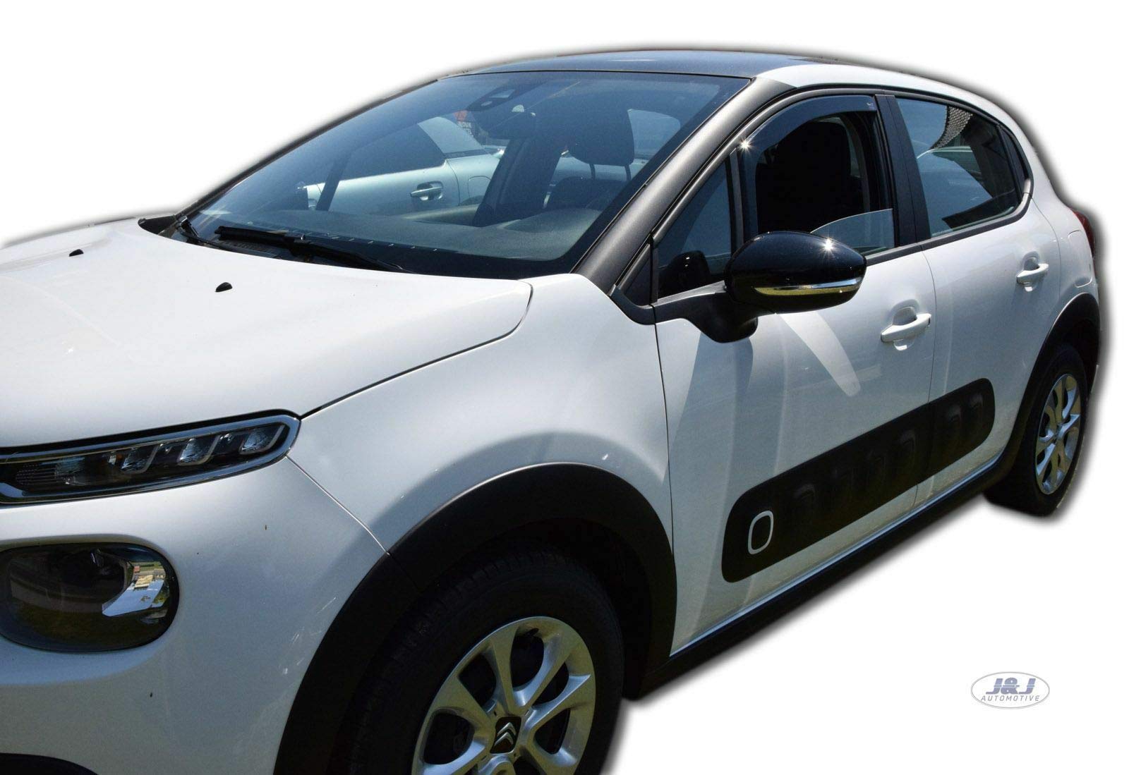 J&J AUTOMOTIVE Heko Déflecteurs d'air et de Vent pour Citroen C3 3 5P. Berline 2016-2023, Lot de 2pcs, Teintés, Avant et Arrière, Aérodynamique