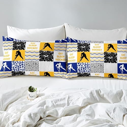 Miniatura 4 de Manfei Juego de funda de edredón de hockey tamaño matrimonial, funda de edredón con temática deportiva con 2 fundas de almohada, juego de ropa de