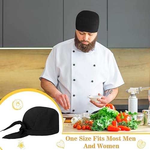 Miniatura 2 de Chuarry Sombrero de chef ajustable con lazo en la espalda, gorra de chef para chefs, bandana de calavera, sombrero de cocinero negro para hombres y