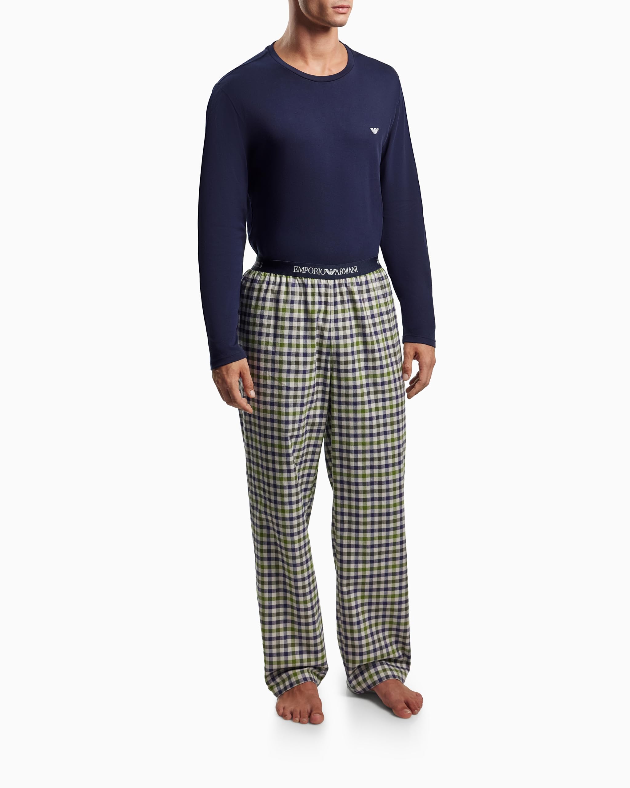 Emporio Armani Pigiama Lungo Uomo Tinto in Filo Blu L, Blu, L