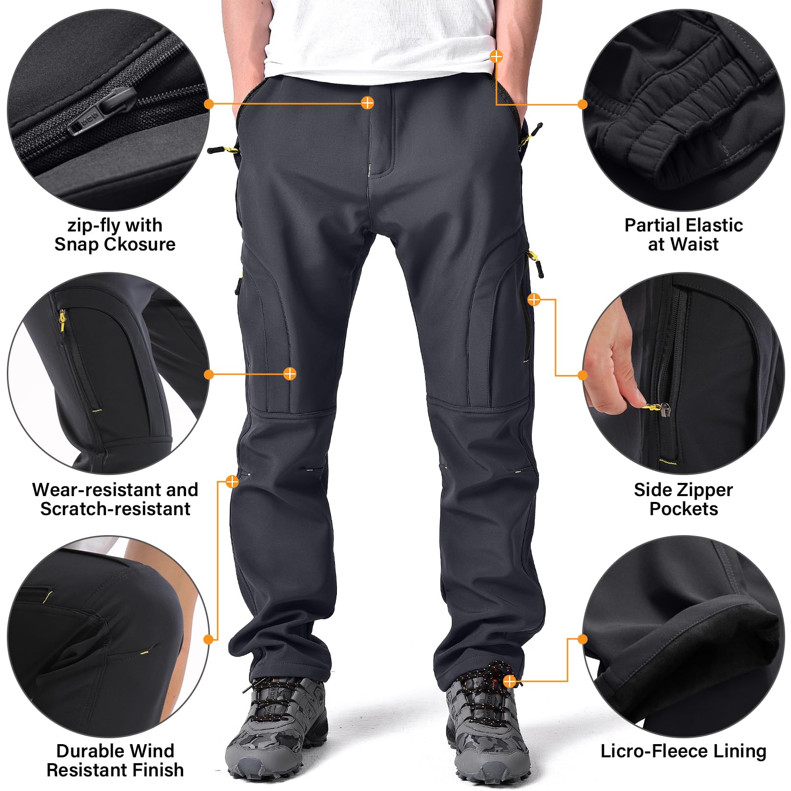 Toomett MH4409 Pantalon de neige pour homme, doublure souple et doublure avec poches à fermeture éclair, MH4409, gris, taille 42, 02 Gris avec polaire, 42