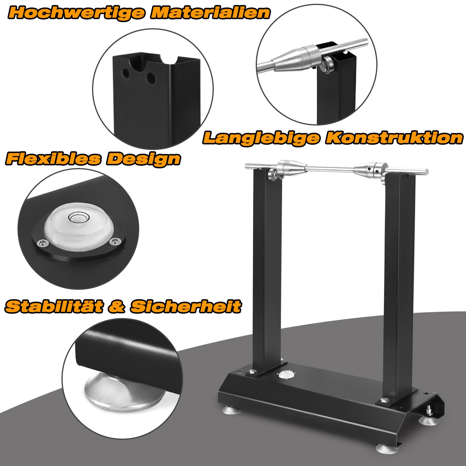 LARS360 Equilibratore per moto, con coni regolabili e livella a bolla per pneumatici da moto, 40 x 19 x 50 cm
