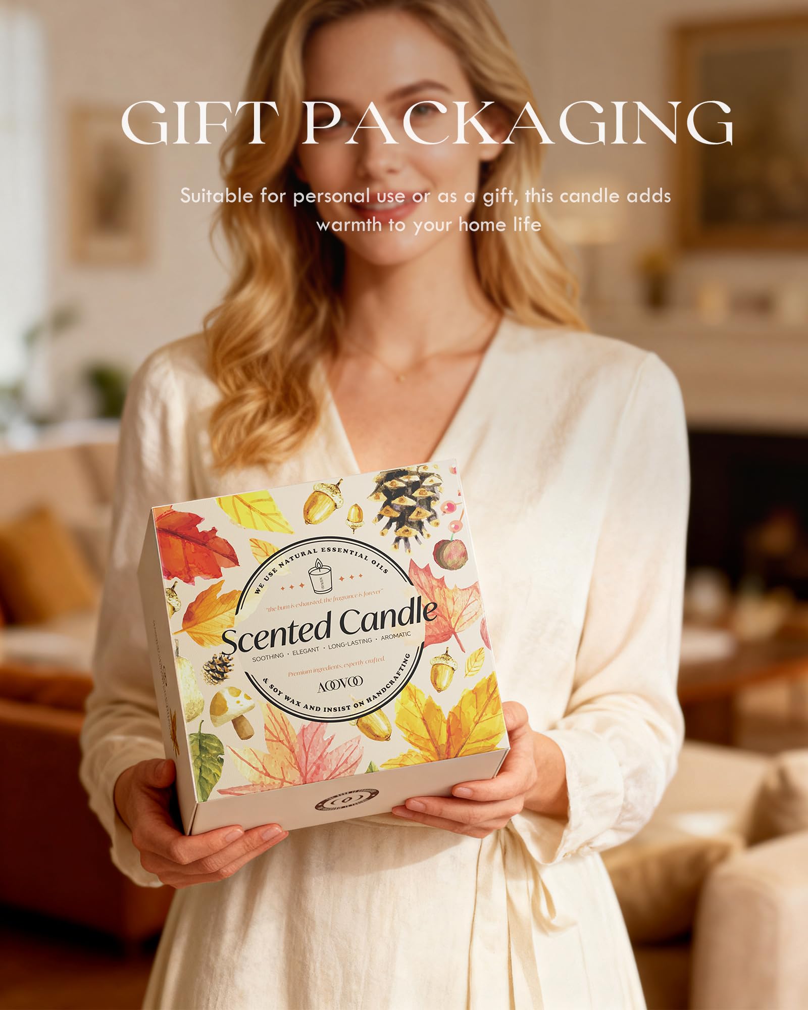 AOOVOO Fall - Juego de 4 velas perfumadas para el hogar, 28 oz, 200 horas de combustión, velas de aromaterapia con cristales, lavanda, jazmín, lirio de agua, pachulí
