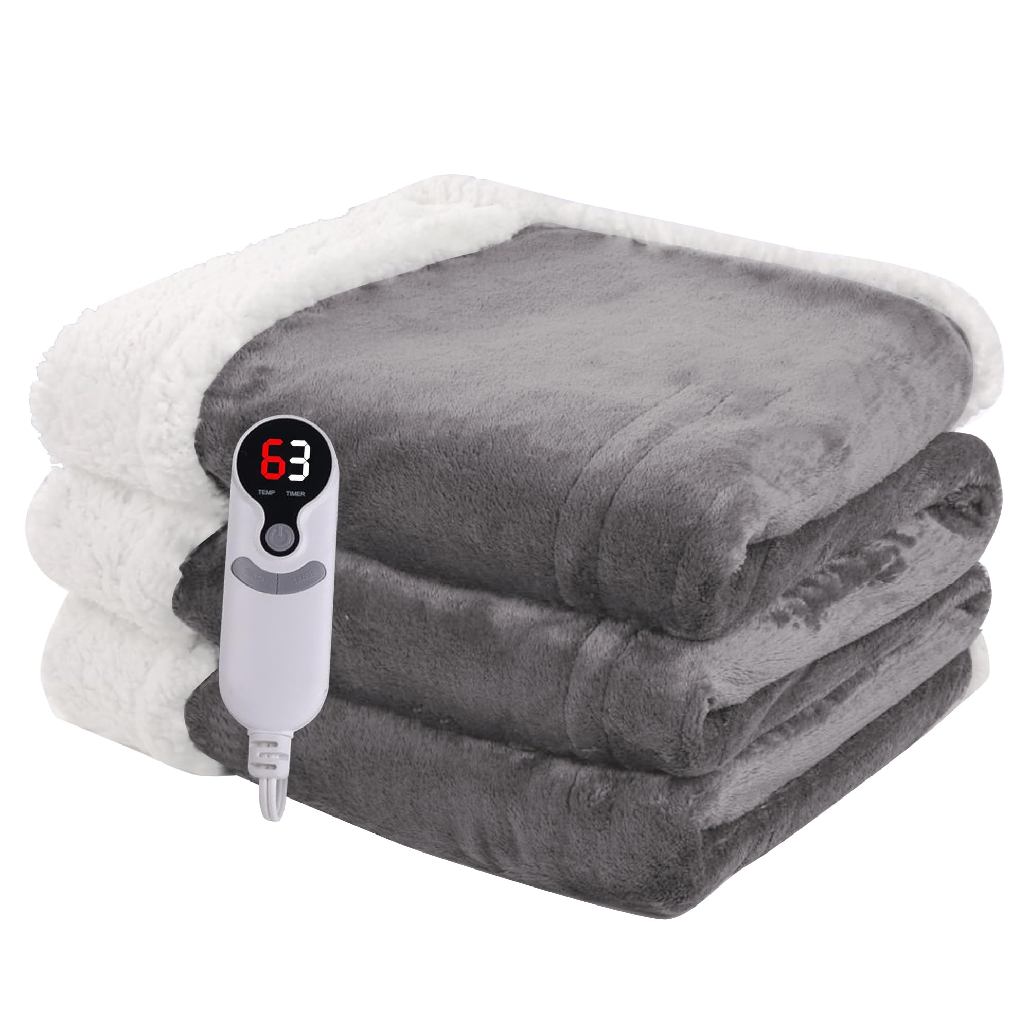 Heated Blanket Electric Throw 50''x60'', 3 Hour Auto Shut-Off 6 Heating Levels Small Warm Soft Flannel Electric Blanket Machine Washable - Light Grey
