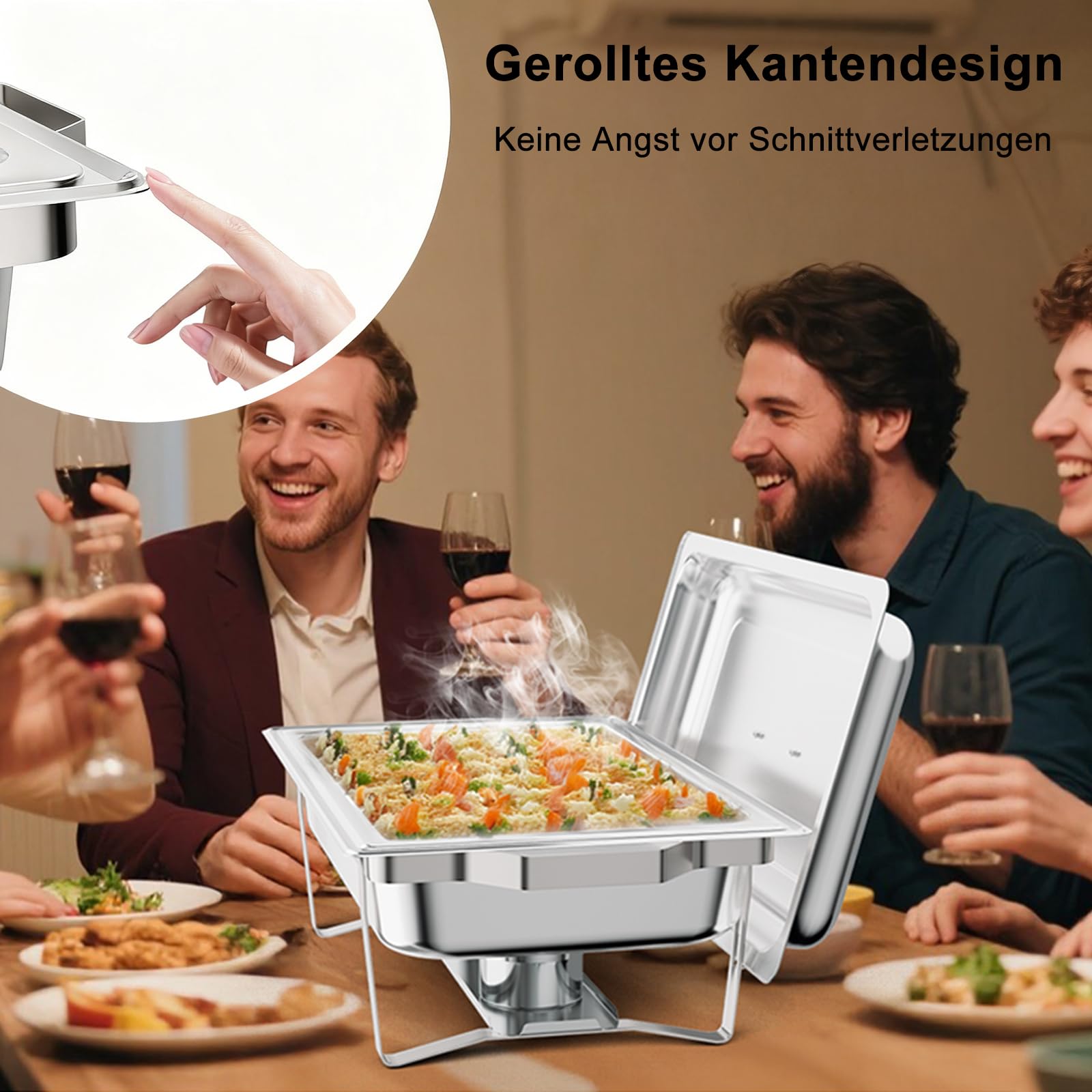 LEADZM Chafing Dish 9L 2PCS, Warmhaltebehälter Essen, Wärmebehälter für Speisen, Rechaud für Catering，Rechaud für Catering, Speisenwärmer, Buffetwärmer，Buffet und Party(Silber)
