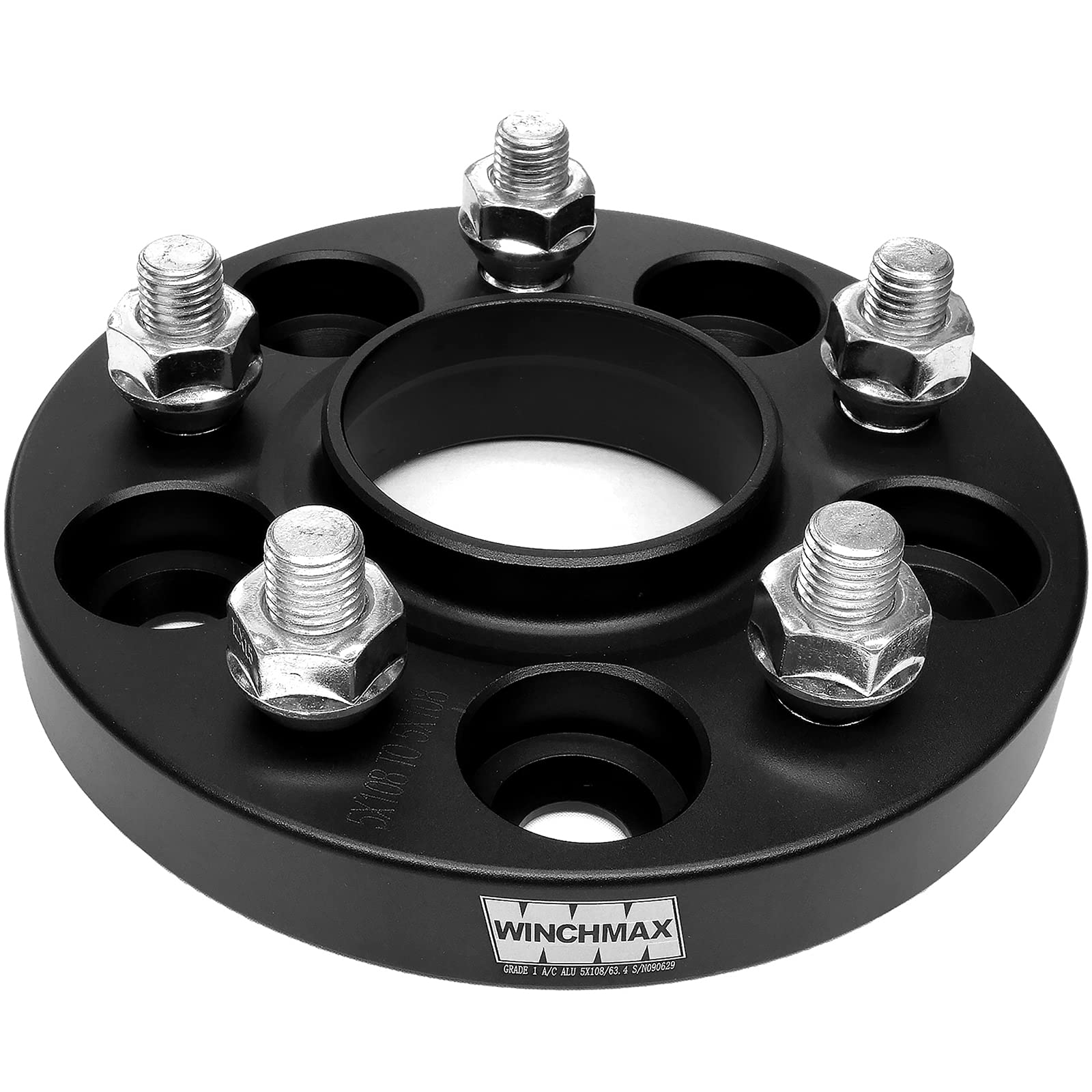 WINCHMAX Distanziali Ruota centrati sul mozzo in Alluminio anodizzato da 20 mm PCD 5 x 108, Filetto 12 x 1,5 mm, Foro Centrale 63,4 mm. 4 x 20 mm distanziali per Ford Focus MK2, MK3. Nero T4