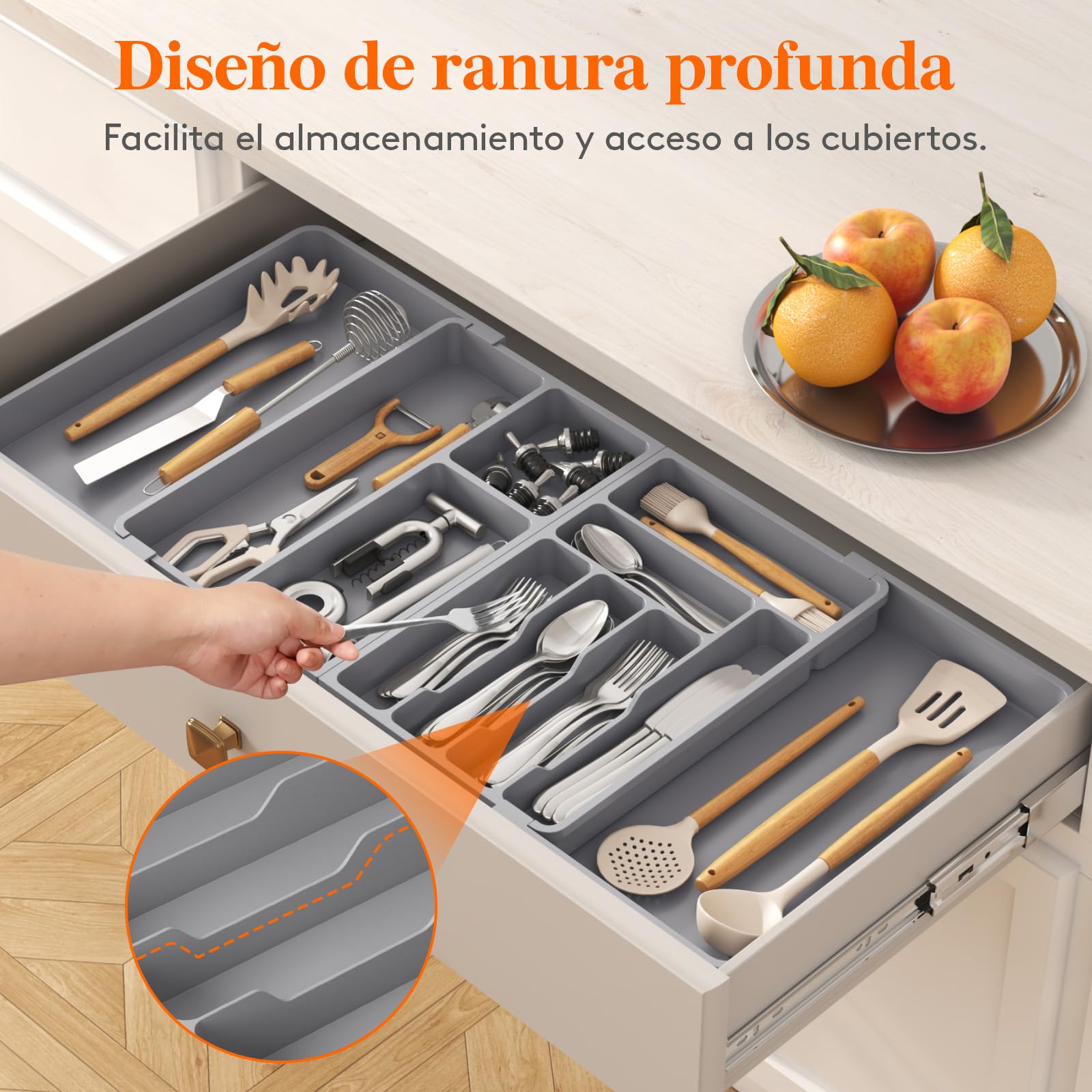 Lifewit Grande Organizador Cubiertos para Cajon, Plástico Bandeja Utensilios de Armario Cocina, Extensible de 54.1cm a 91.4cm, Separador de Cuchara Tenedor Cuchillo Pala Herramientas Pequeñas, Blanco