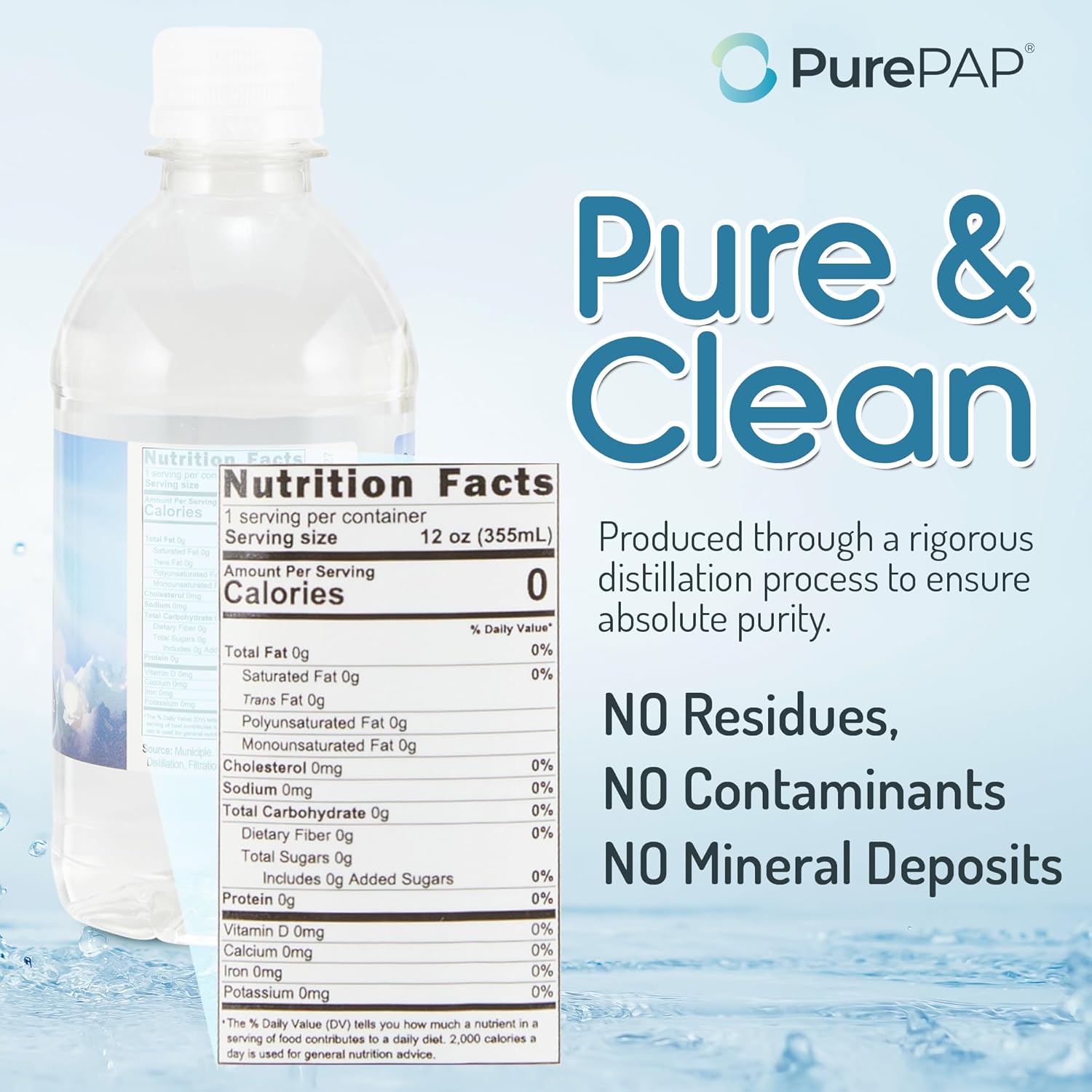 Distilled Water - 12-Pack of 12oz Bottles for CPAP Machine Humidifier - Clean, Safe