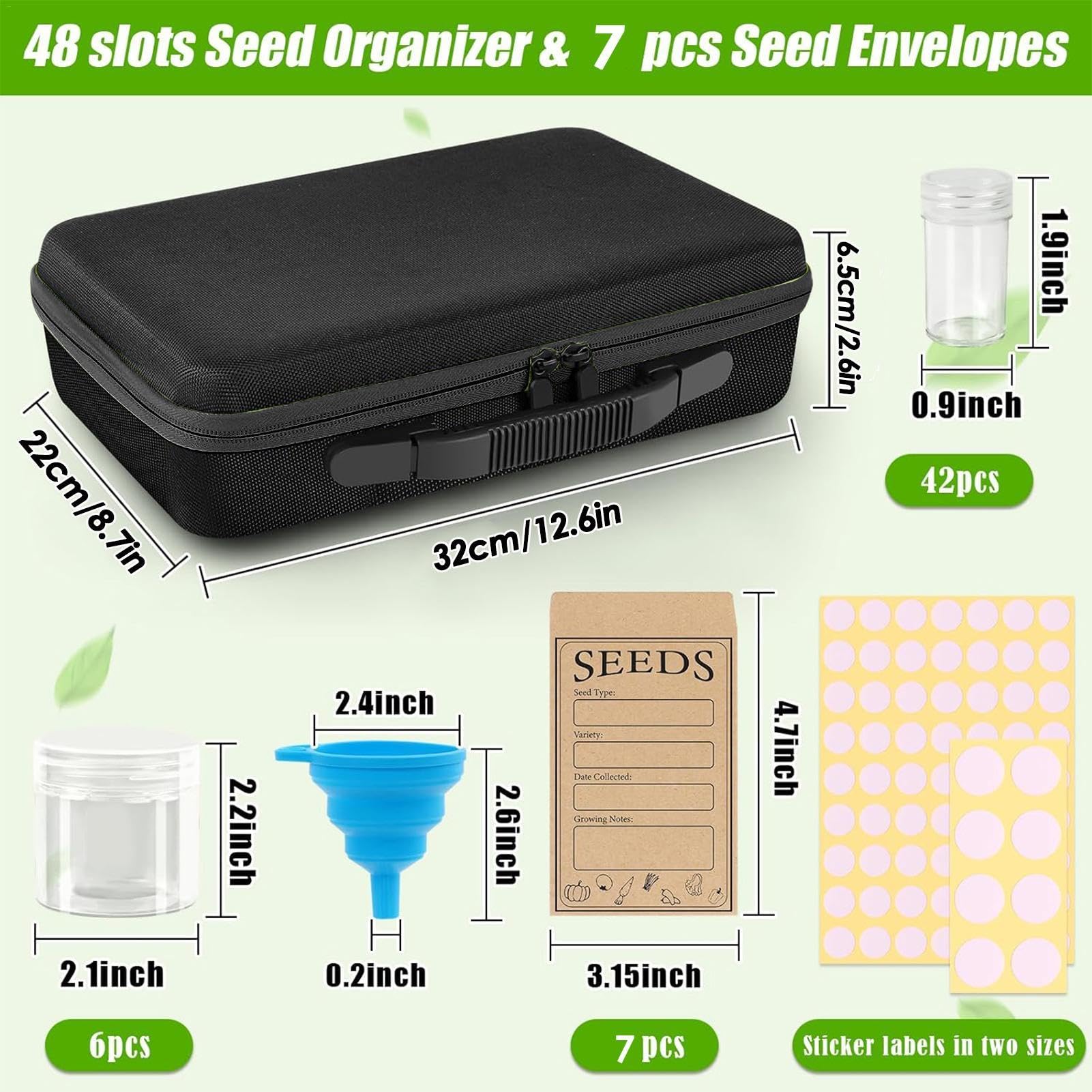 Organiseur de graines robuste, boîte de rangement pour graines, boîte de rangement à 48 emplacements, organiseur de paquets de graines avec couvercle, bac de rangement multifonction pour jardin