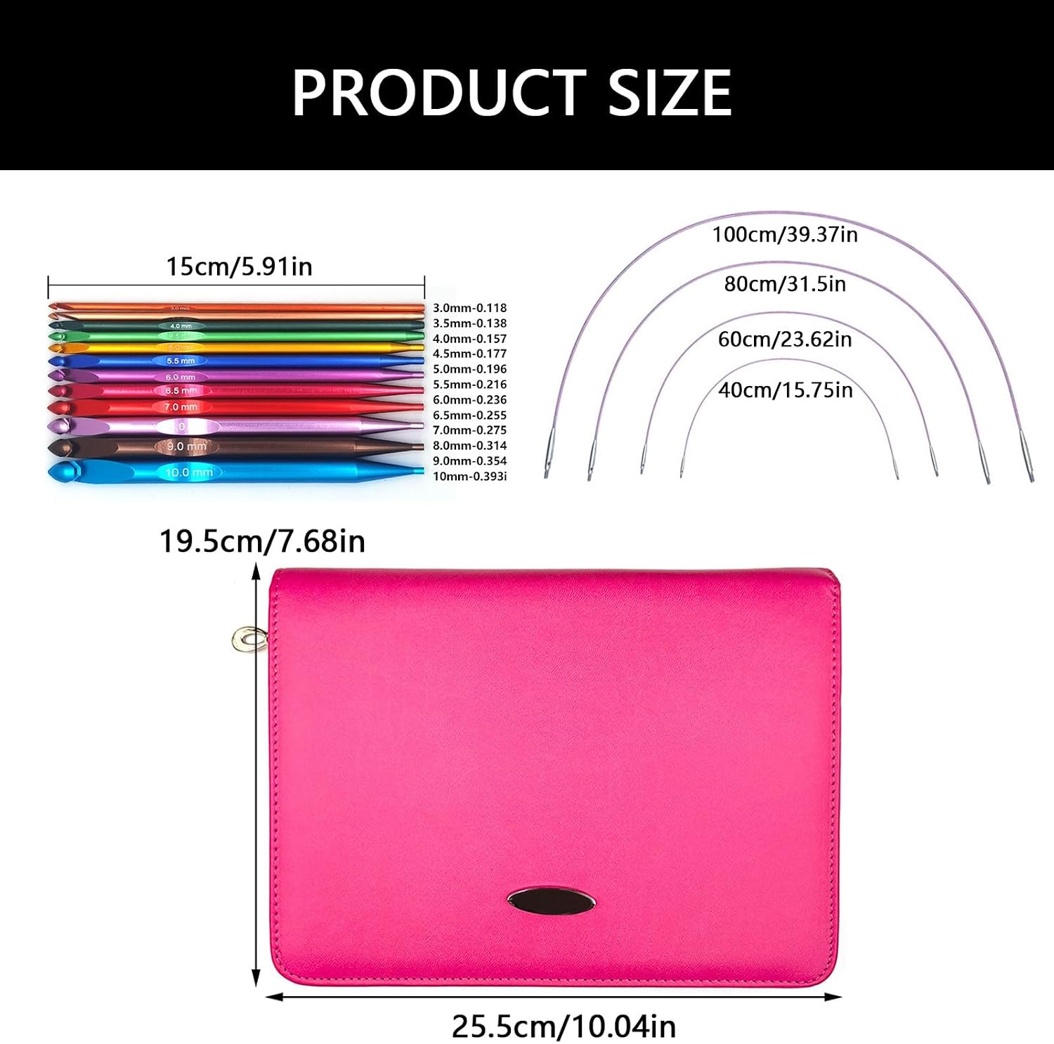 12Pair Of Interchangeable Aluminum Circular Knitting Needle Set 3mm-10mm With Leather Case For Beginner Knitting Weaving