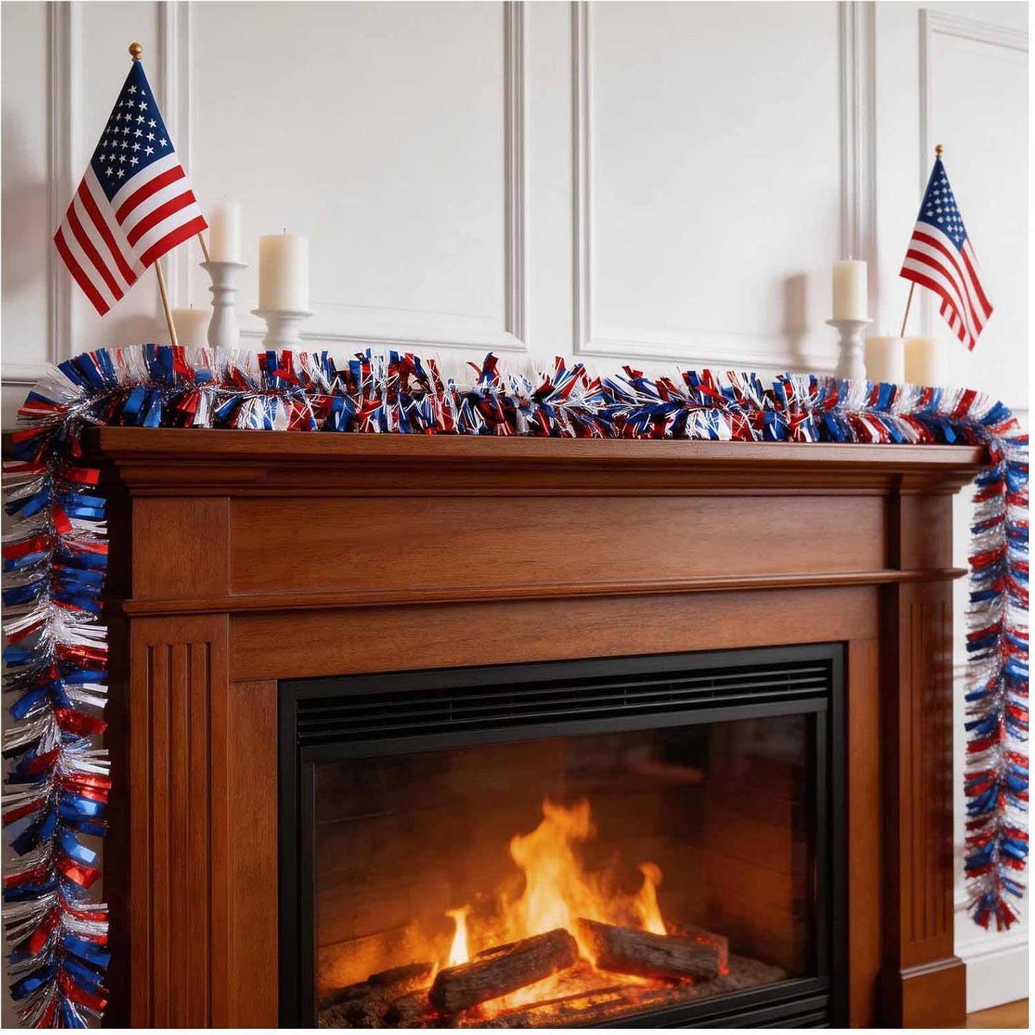 6.6FT Plastic Independence Day Patriotic Tinsel Garland Red White and Blue Metallic Glitter Garlands for 4th of July Decoration Patriot Memorial Party Hanging Twist Decor