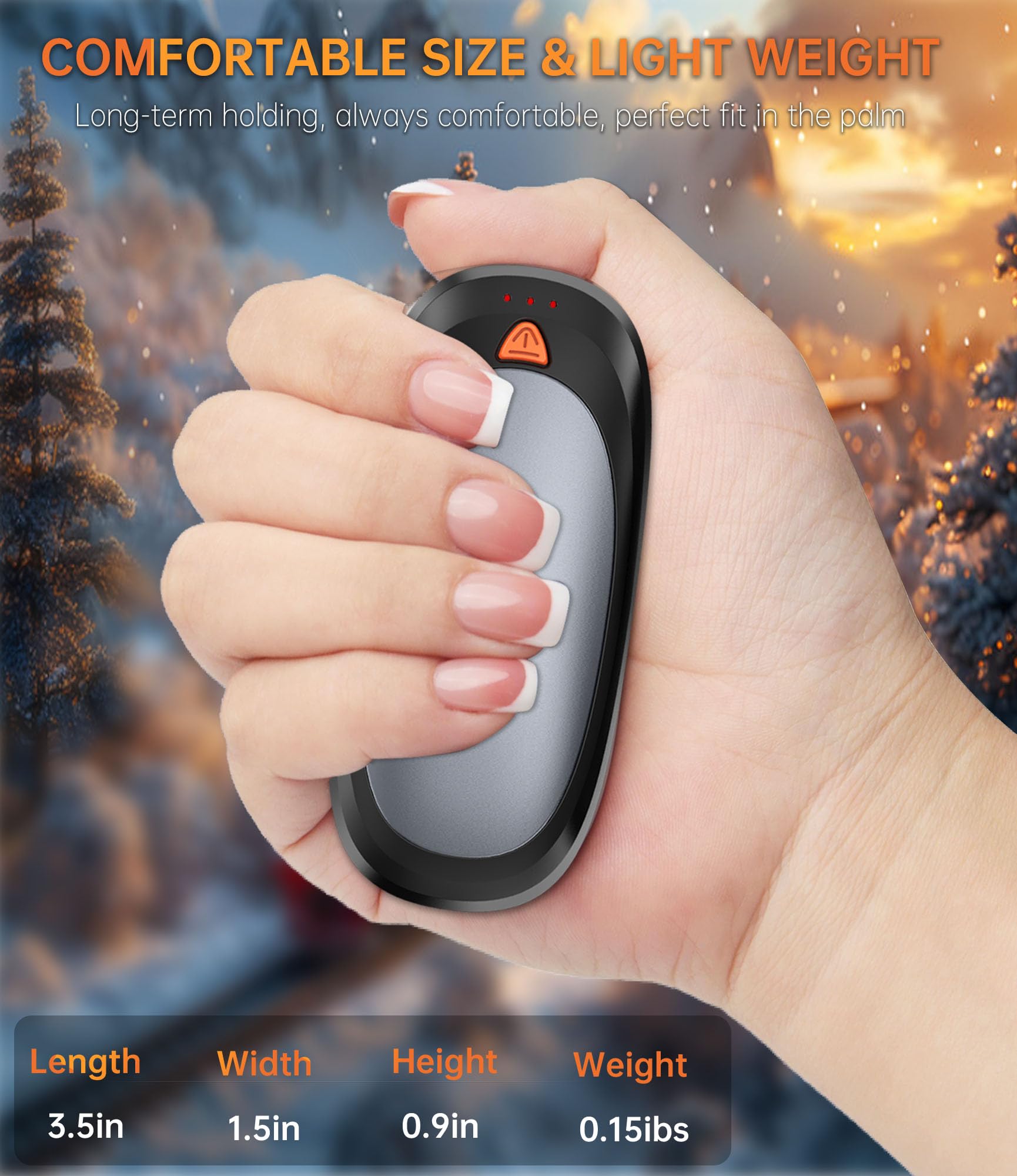 Tydse Hand Warmers Rechargeable with 10000mAh Charging Case, 2000mAh Portable Hand Warmers 2 Pack, Reusable Electric Pocket Heater for Hunting, Camping Gear, Outdoors, Gifts for Christmas - Black