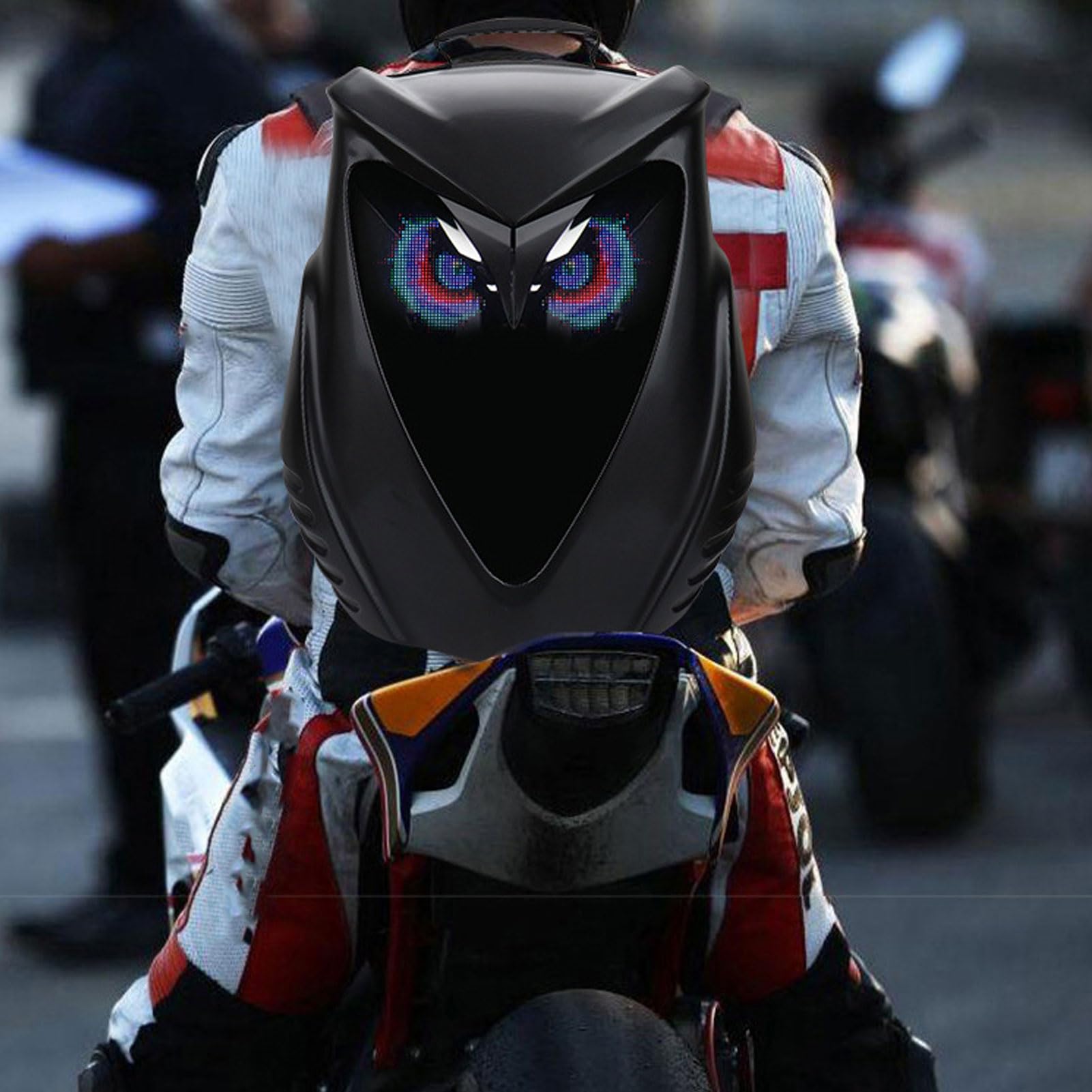 Fafeicy Plecak Motocyklowy Programowalny Plecak LED Twarde Etui Wodoodporna Torba Rowerowa o Dużej Pojemności na Laptopa z Ekranem 56x40 Pikseli