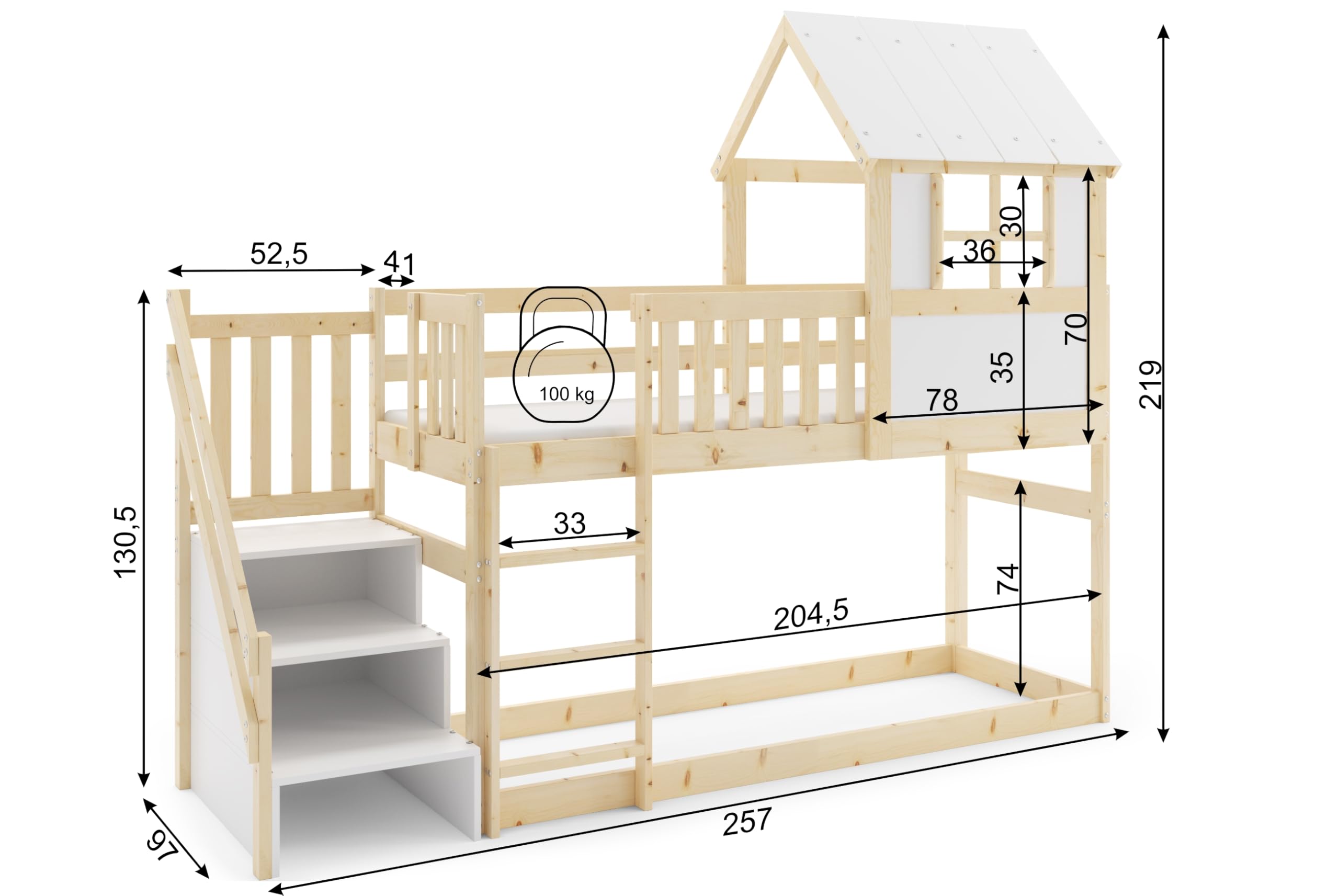 Interbeds Letto a soppalco con scivolo e scaletta, letto a castello, letto in legno, letto per bambini con rete a doghe, letto gioco (con scaletta) (Soppalco con scale)