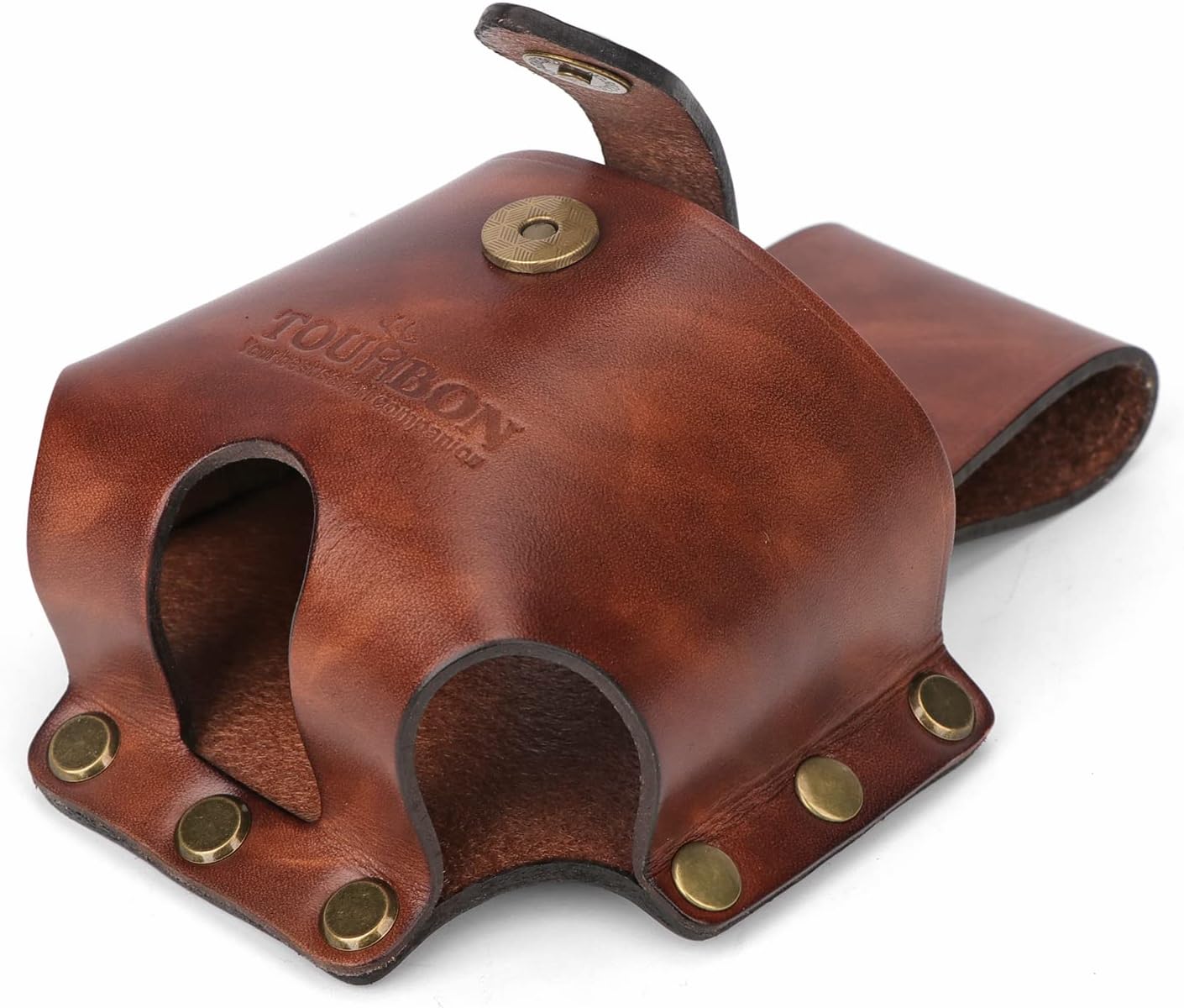 Large Leather Tape Measure Holder Holster for Carpenters – Genuine Leather Tool Pouch Belt Loop, Fits 30ft & Big Tapes, Magnetic Snap, 2 Pack (Brown)