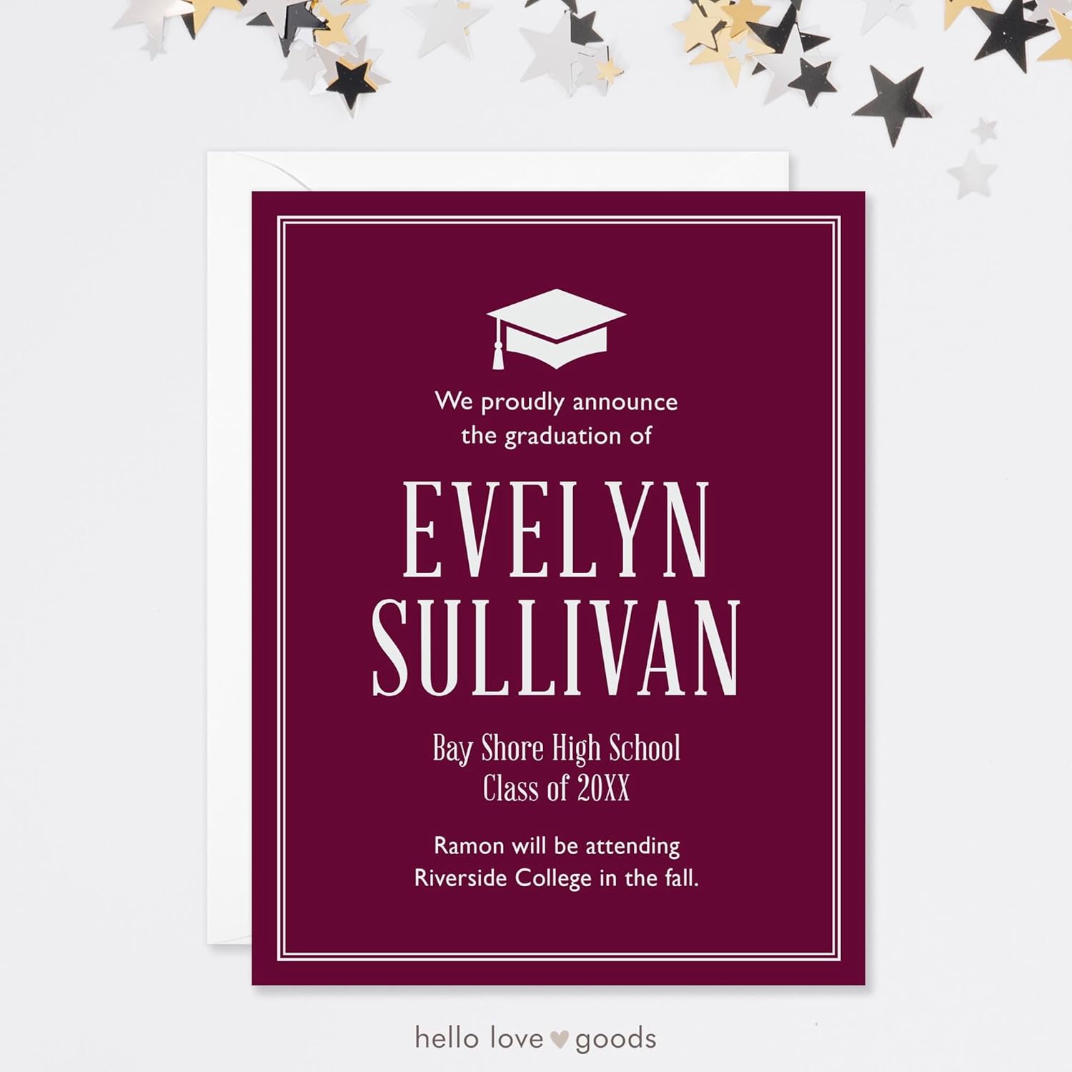 Burgundy Graduation Announcements, 4.25x5.5 Personalized High School or College Class of 2025 Announcements with Premium Envelopes