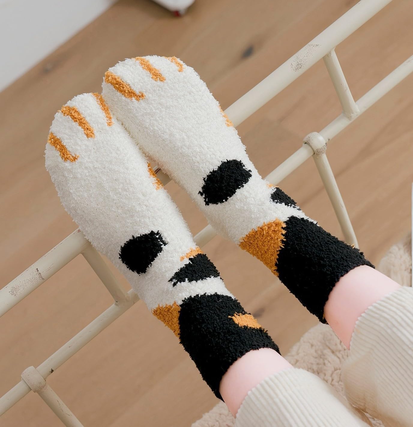 cat paw socks for women, Cozy fluffy Socks with Soft Fuzzy Lining, Cute Warm Winter Home Socks, 5 Pairs - Image 2