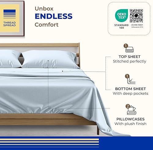 Vista 14 de THREAD SPREAD Juego de sábanas 100% algodón egipcio, tamaño King, 1000 hilos, tamaño King, algodón egipcio, 6 piezas (plateado), bolsillo profundo