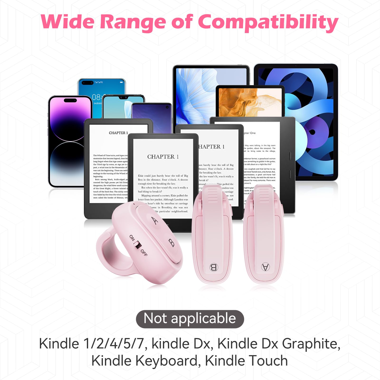 Telecomando per girare pagine per Kindle Paperwhite Turner eReader: scatto remoto della fotocamera, Kindle Clicker Page Turner per iPad, tablet Android, Surface e-book, lettura fumetti, accessori rosa