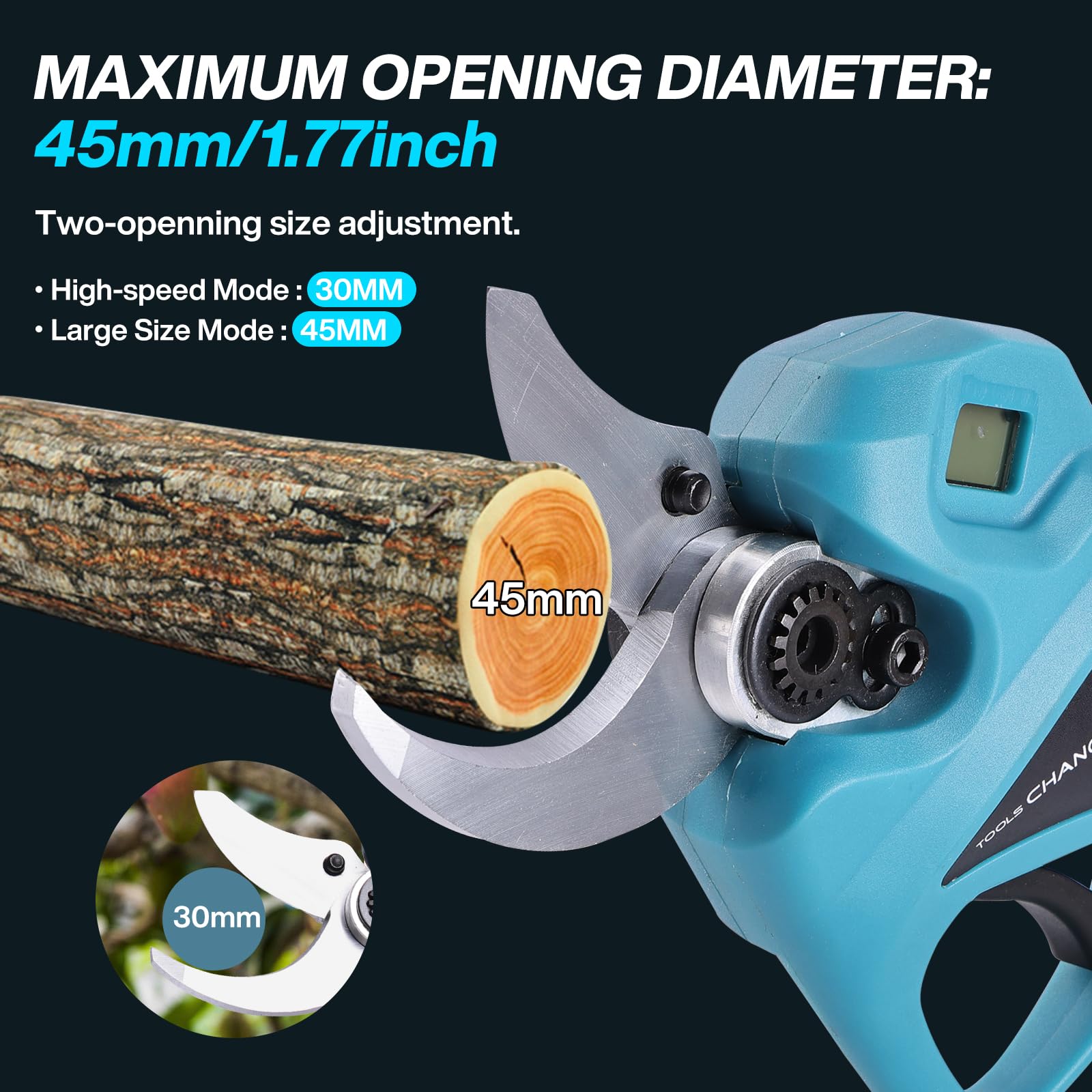 Forbici Potatura a Batteria 45 mm Brushless con Display e 2 Batterie 2.0Ah | Lama SK5 resistente per tagli netti, ideale per frutteto, vigneto, giardino e lavori agricoli intensivi