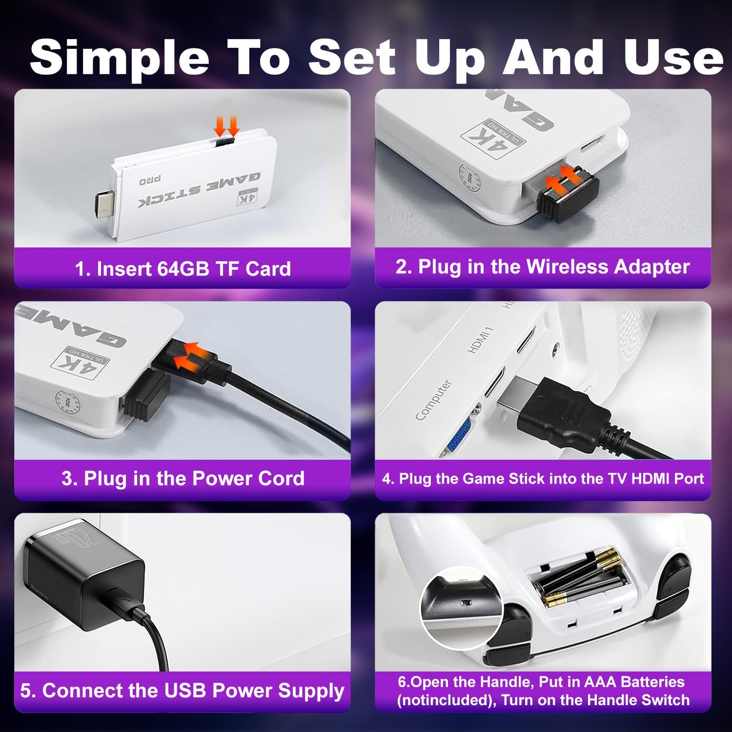 M15 Handheld Game Console,4K HDMI Retro Gaming Console with 40,000+ Games & 23 Emulators and Dual 2.4G Wireless Controllers,Plug and Play Video Gaming Stick,Compatible with TV, PC, Projector (64G) 6 71DLHV+dLDL. AC SL1500