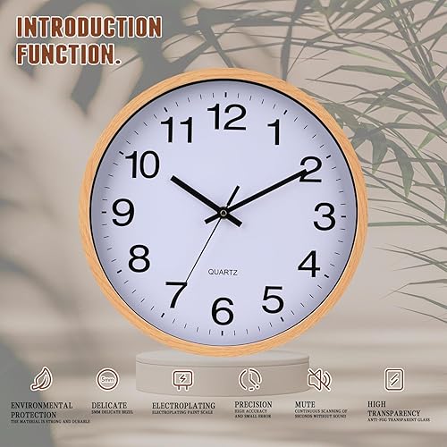 Miniatura 4 de Reloj de pared con marco de madera de 12 pulgadas, cubierta de vidrio, número sin tictac, cuarzo, diseño moderno de cuarzo, decorativo, dormitorio,