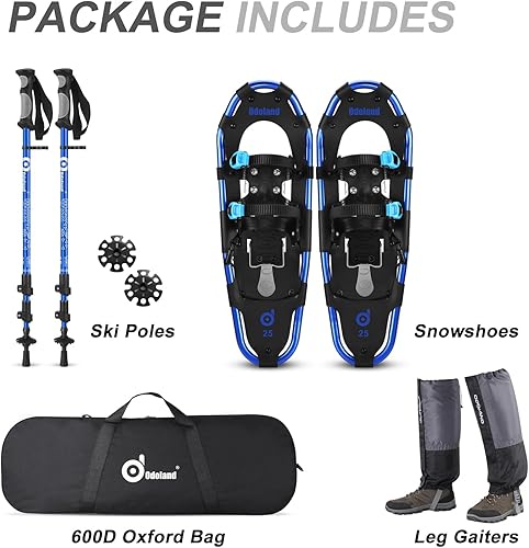 Miniatura 8 de Odoland Raquetas de nieve 4 en 1 para hombres, mujeres, jóvenes y niños con bastones de senderismo, polainas impermeables para piernas de nieve y