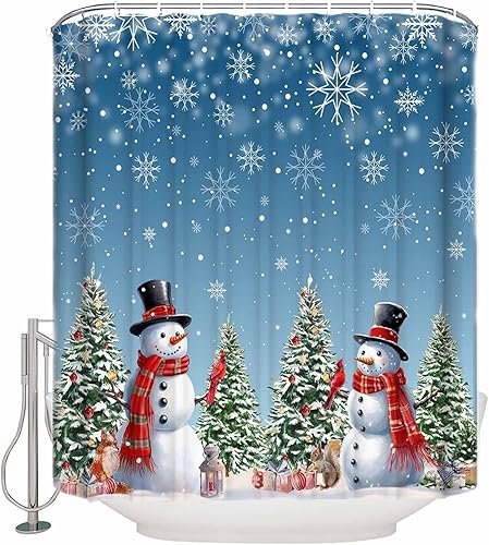 Miniatura 4 de LBHAUSE Cortina de ducha de tela impermeable con diseño de muñeco de nieve de Navidad para decoración de baño, cortinas de baño de Navidad, bañeras,