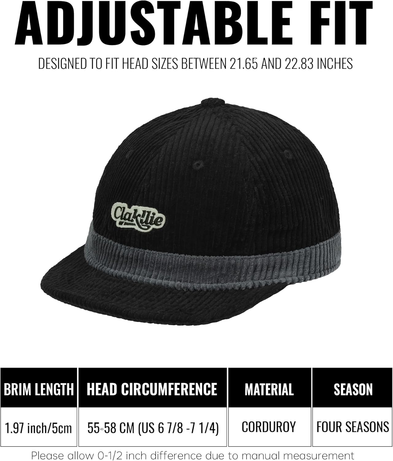 Clakllie Vintage Short Brim Hats for Men Stylish 6 Panel Corduroy Hat Baseball Cap Unstructured Dad Snapback Hat Hip Hop Cap - Image 2