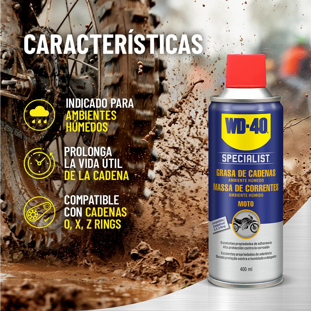 WD-40 34788 Specialist Motorbike, Grasa de Cadenas Ambiente Húmedo, Spray 400 ml