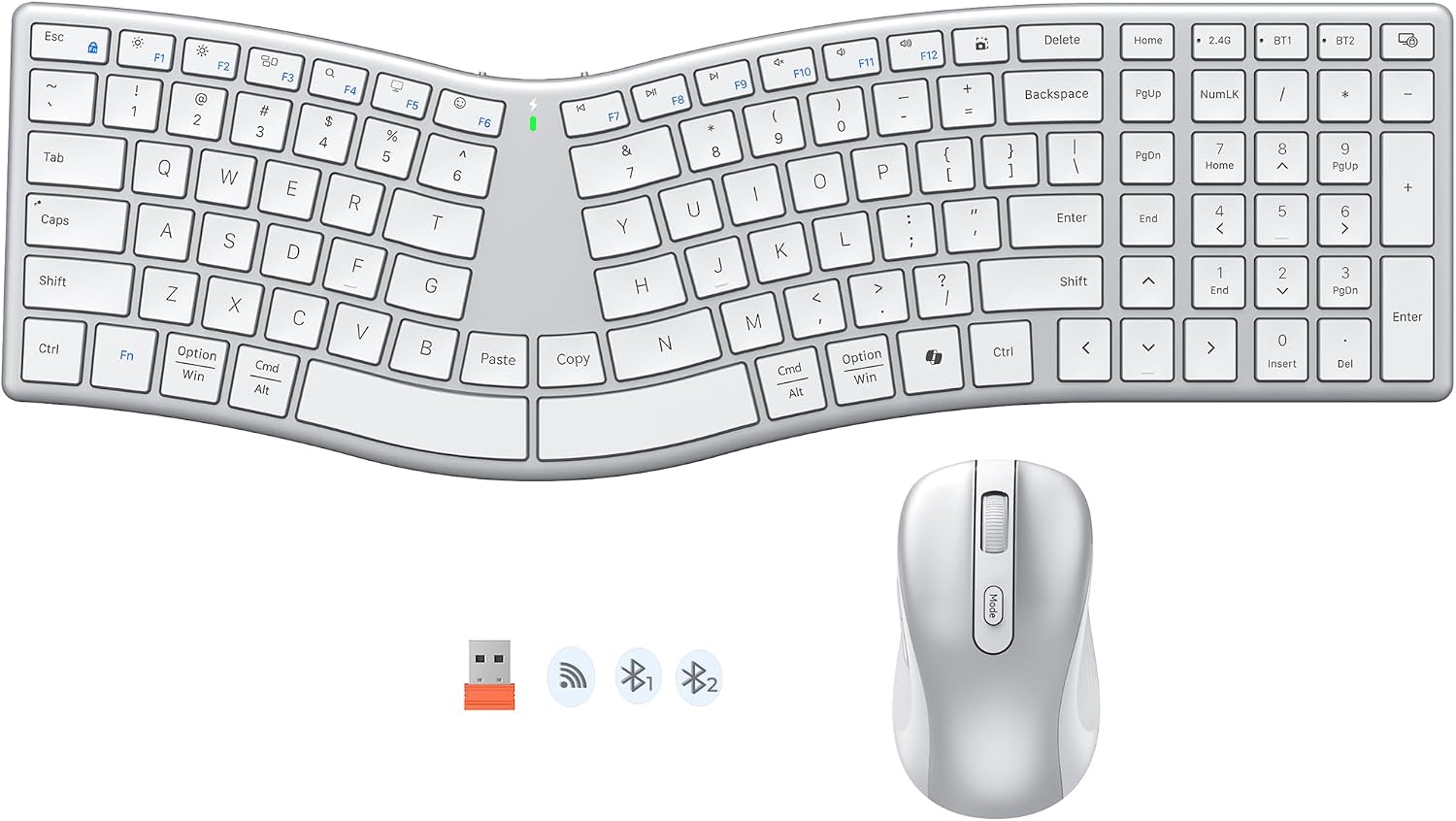 MEETION New S-Curve Thin Ergonomic Keyboard & Mouse Set, White