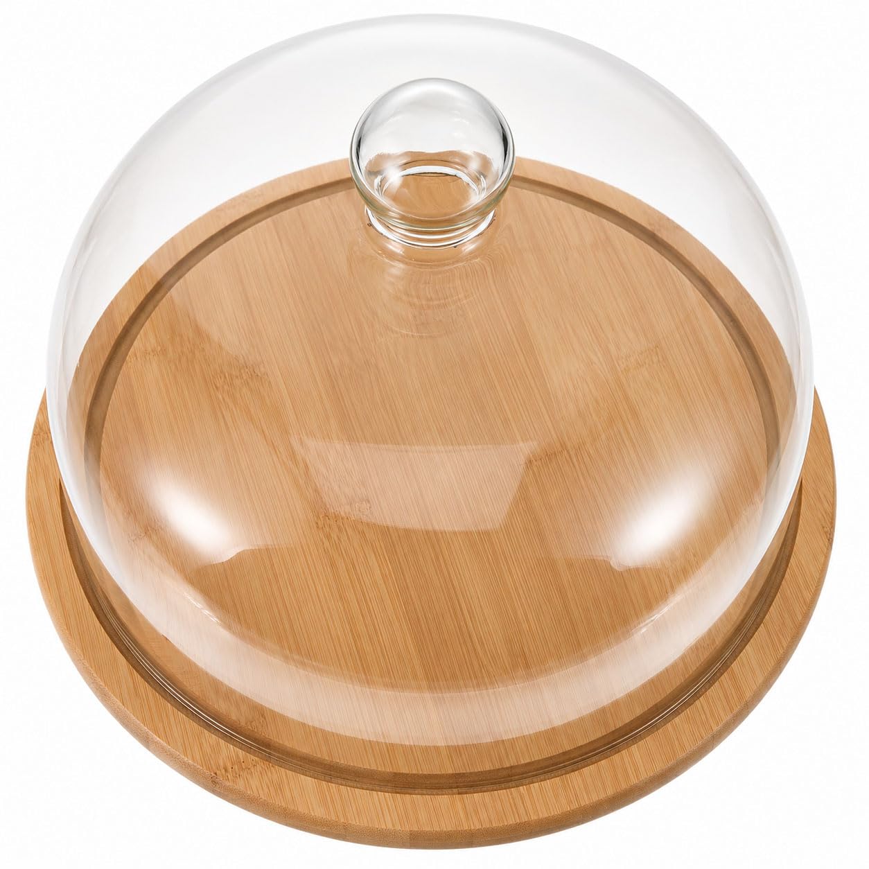 VOSAREA Cake Tray with Glass Dome Stand - Wooden Cake Plate Serving Platter Holder for Birthday Wedding Party (Clear, 29cm)