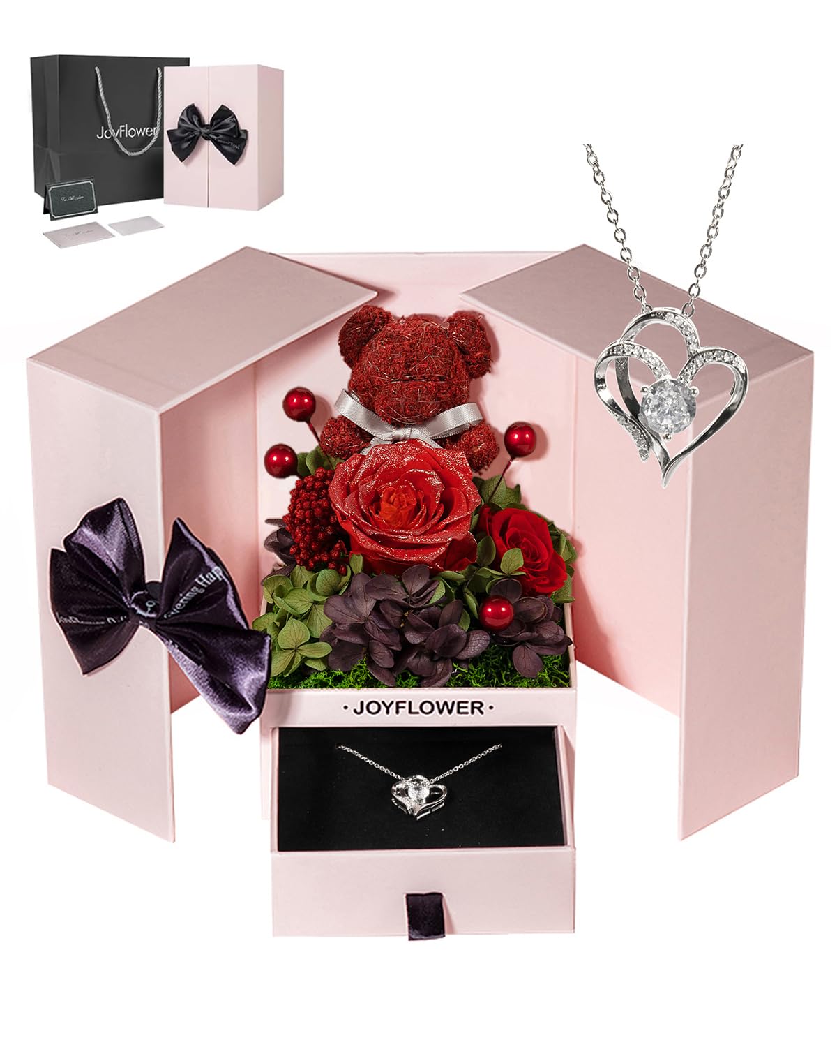 Ours en roses éternelles JoyFlower fleurs préservées pour idée cadeau femme originale