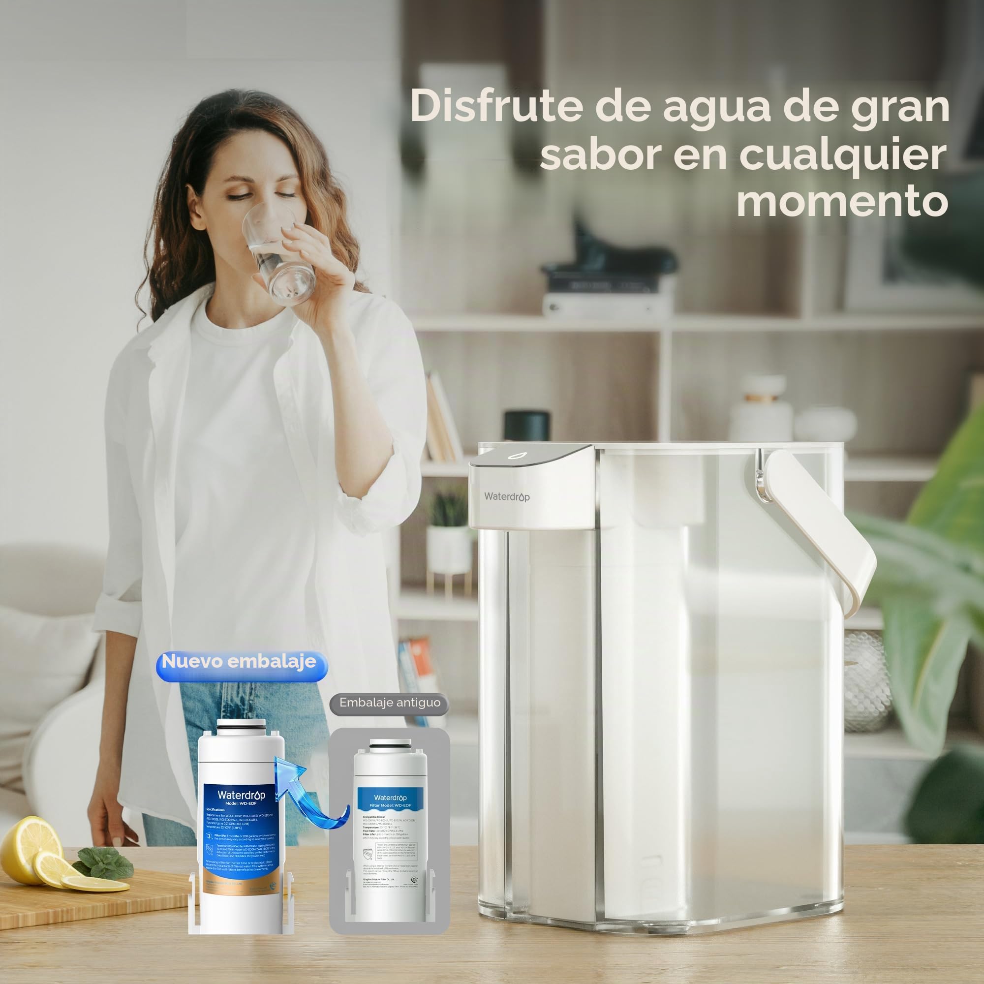 Waterdrop WD-EDF Filtros de repuesto para todas las jarras de filtro de agua instantáneas Waterdrop WD-ED01W, WD-ED01B, duran hasta 3 meses o 757 litros (paquete de 3)