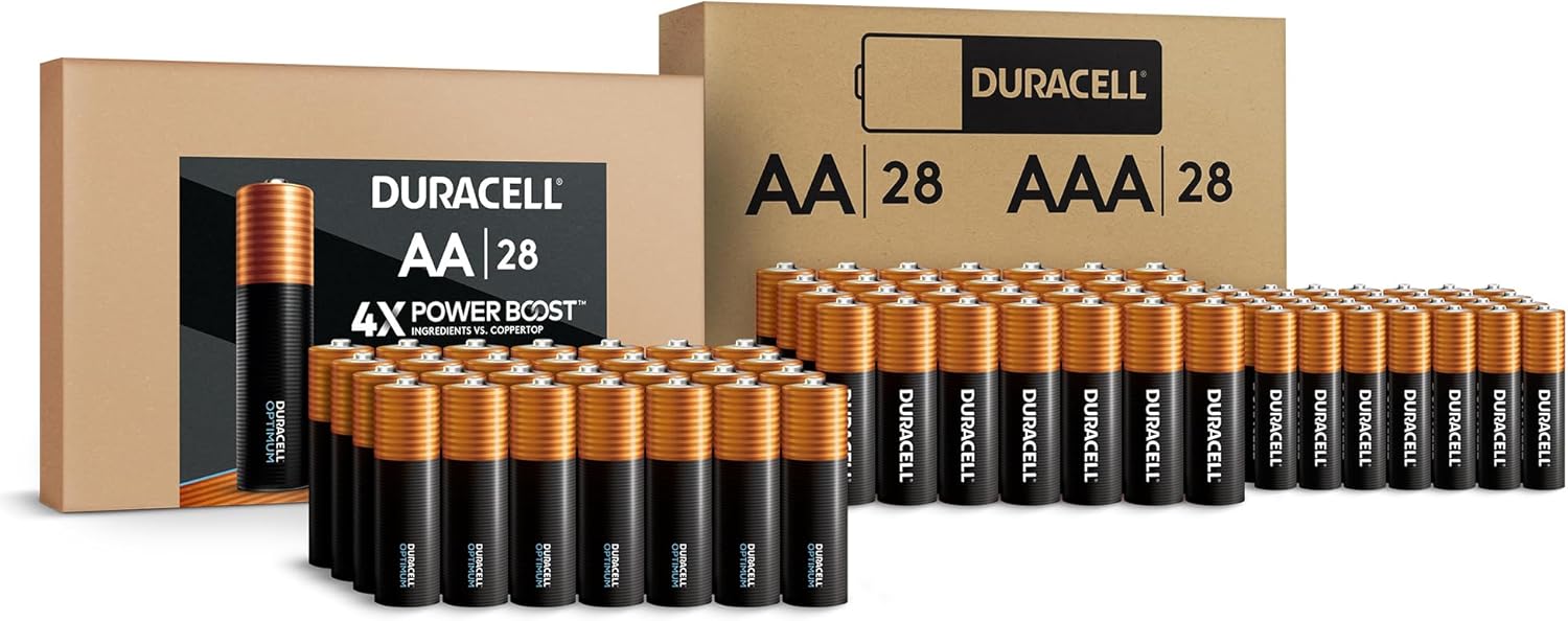 Duracell Optimum AA Batteries 28 Count + Coppertop AA + AAA Batteries 56 Count Pack Double A and Triple A Alkaline Battery Combo Pack - 84 Count Total