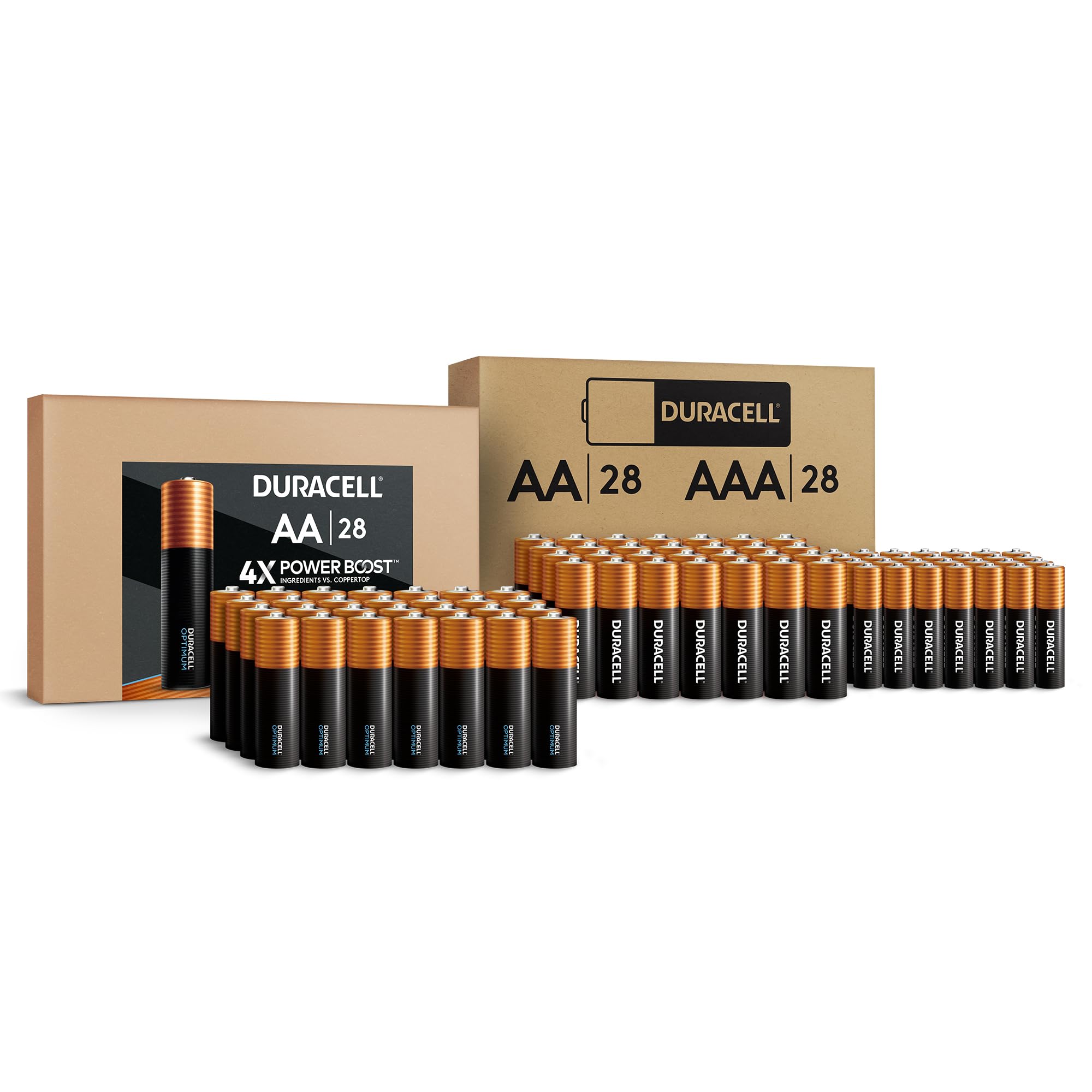 Duracell Optimum AA Batteries 28 Count Coppertop AA AAA Batteries 56 Count Pack Double A and Triple A