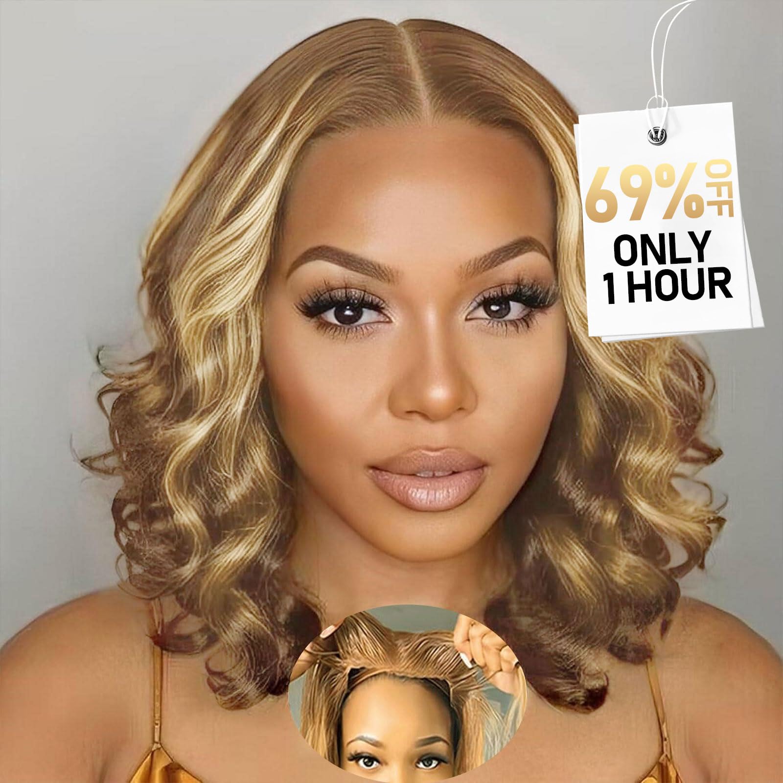 Highlight Ombre 5x5 Body Wave Bob Wig Human Hair Hd Lace Closure Wigs Glueless Bob Wig For Black Women Wear And Go Glueless Human Hair 200% Density Closure Wig 12 Inch