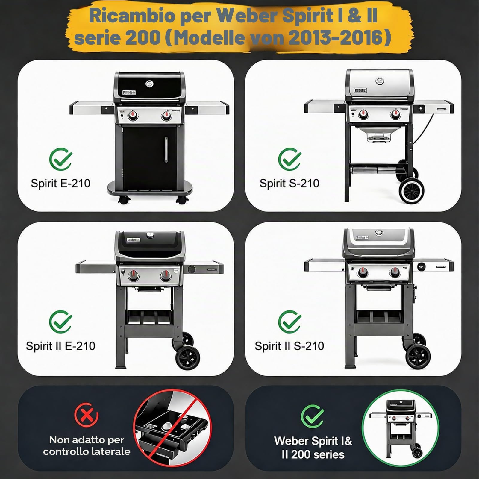 GFTIME 7637 Griglia in acciaio inox 44,5x26cm per Weber Spirit ⅠⅡ 200 Serie, Griglie per Spirit E210/220 S210/220 Gas Grills (con pulsanti di comando anteriori), Ricambio per Jamie Oliver Gasgrill