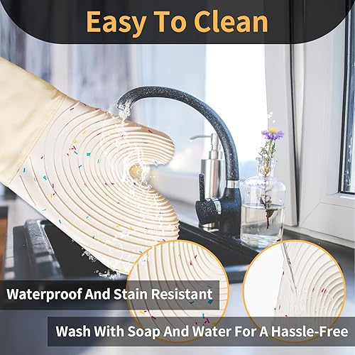 Miniatura 10 de Paquete de guantes de silicona para horno, guantes forrados de algodón, sin BPA, guantes largos de cocina y salvamanteles, guantes de silicona para