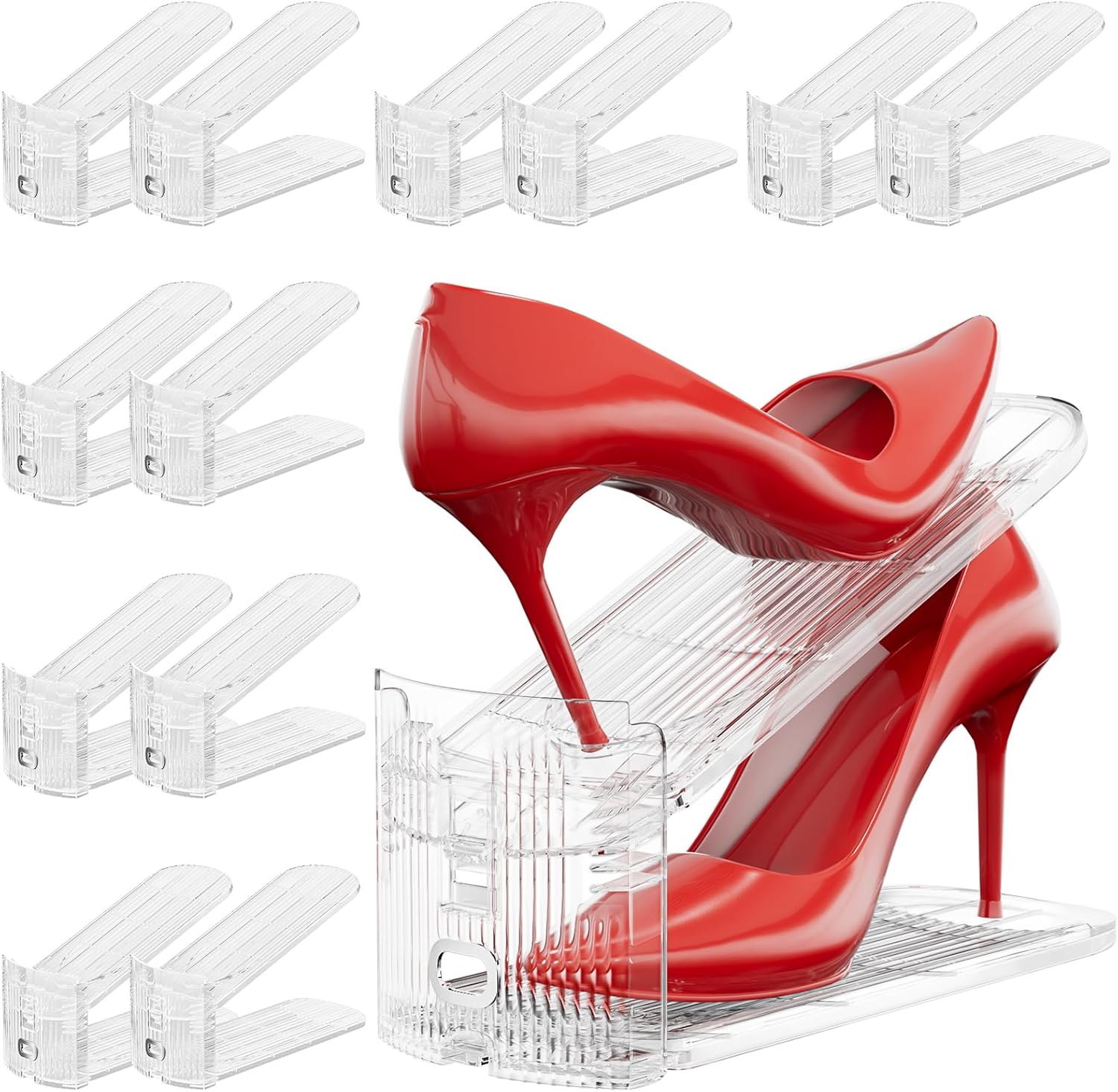 Neprock Shoe Slots Organizer for Closet,12 Pack Acrylic Shoe Stackers for A Pair of Shoes,3 Levels Adjustable Shoe Rack Storage Shoe Space Saver 50%(Clear,12 Pack)