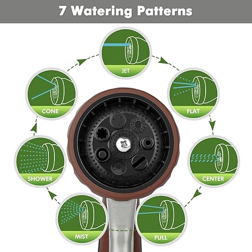 Vista 2 de RESTMO Boquilla de manguera de jardín, boquilla de manguera de agua de metal resistente con 7 patrones de pulverización ajustables, rociador de mano