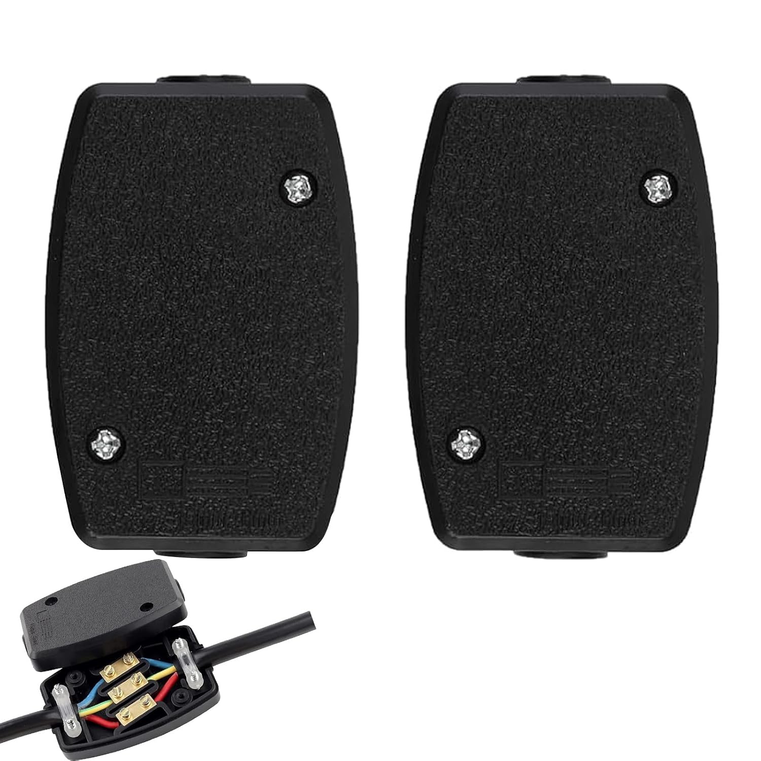 2Pcs Black 3 Terminal Electrical Cable Junction Box 13amp 250v Flex