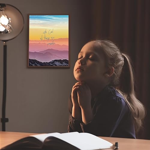 Miniatura 3 de AMERICAN LUXURY GIFTS With God All Things Are Possible Mateo 19:26 - Arte de pared cristiano de paisaje de montaña colorido - Decoración espiritual