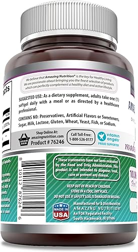 Miniatura 3 de Amazing Formulas Biotina con suplemento de aceite de coco orgánico extra virgen, 10000 Mcg, cápsulas blandas, sin OMG, sin gluten, fabricado en
