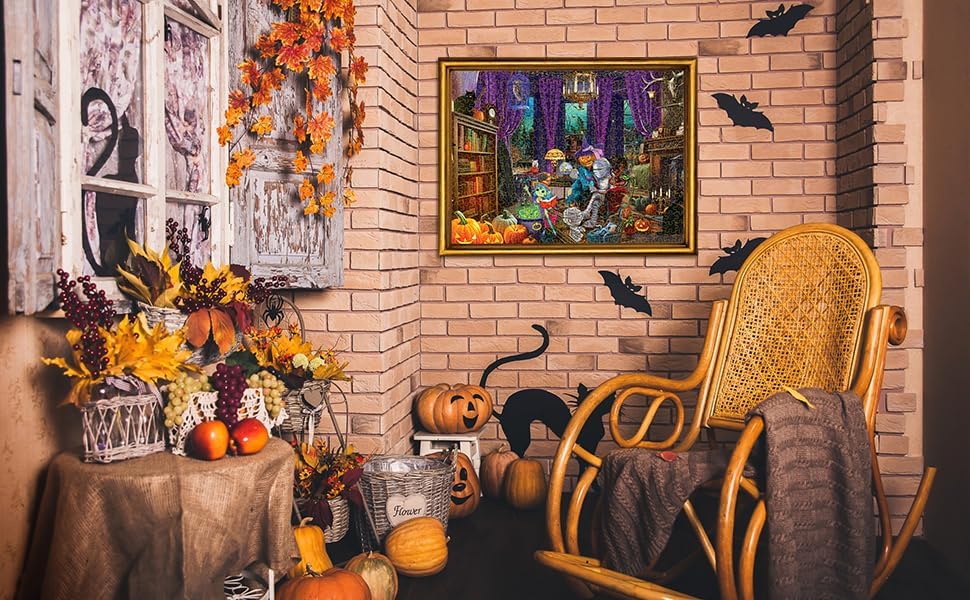 Miniatura 6 de Rompecabezas de 500 piezas de noche de miedo de Halloween para adultos, rompecabezas grande de 27 x 20 pulgadas, decoración de Halloween para