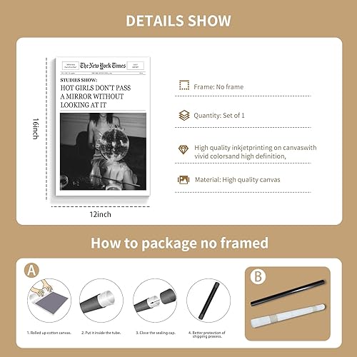 Miniatura 6 de XMQQLL Lienzo de periódico vintage funky, arte de pared, impresiones de cóctel de discoteca en blanco y negro para habitación, carteles estéticos de